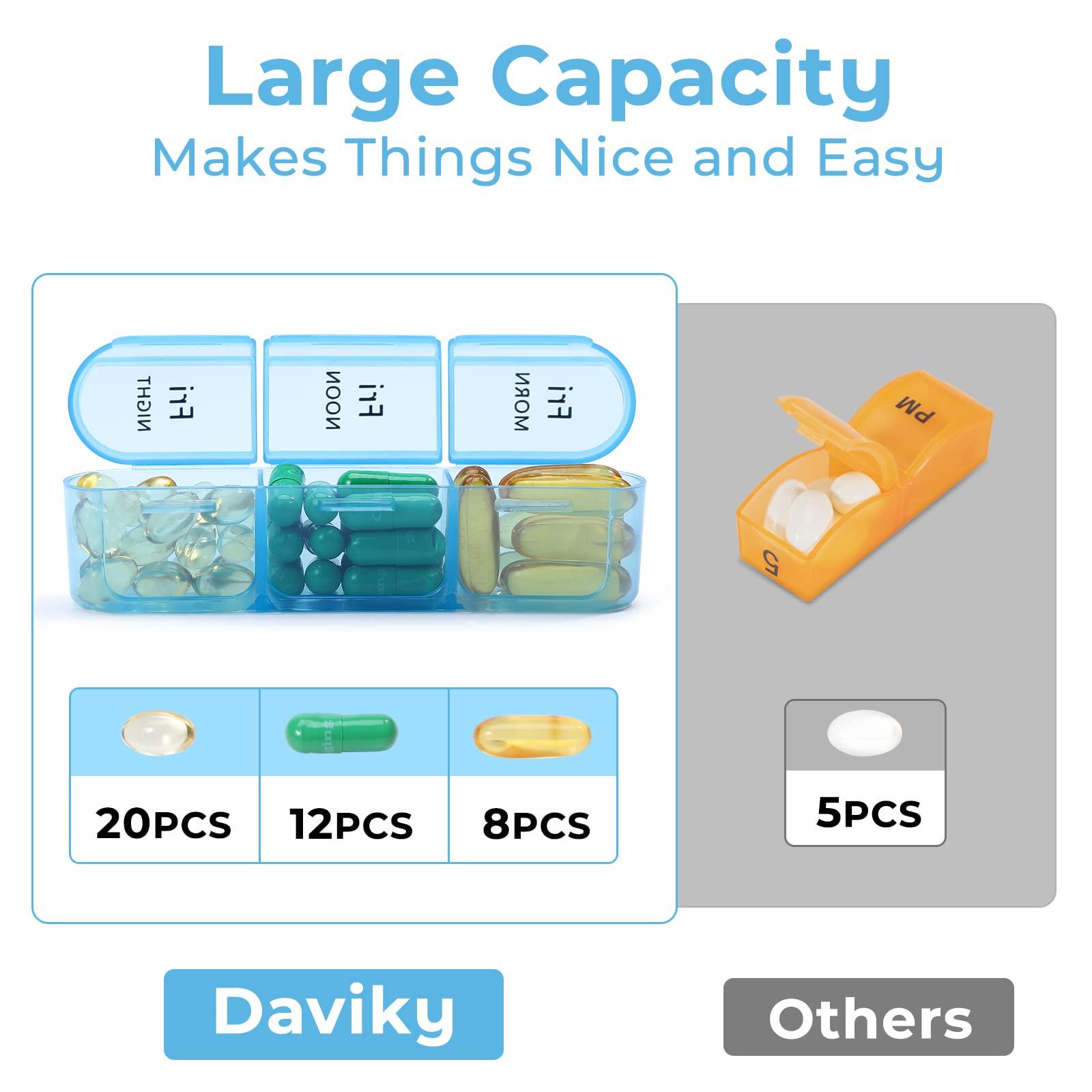 Daviky Pill Organizer Travel, Weekly Pill Organizer 3 Times a Day, Pill Box 7 Day, Pill Cases Organizers 7 Day, Daily Pill Box Organizer, Medicine Organizer to Hold Vitamins and Medication (Blue) - Image 2