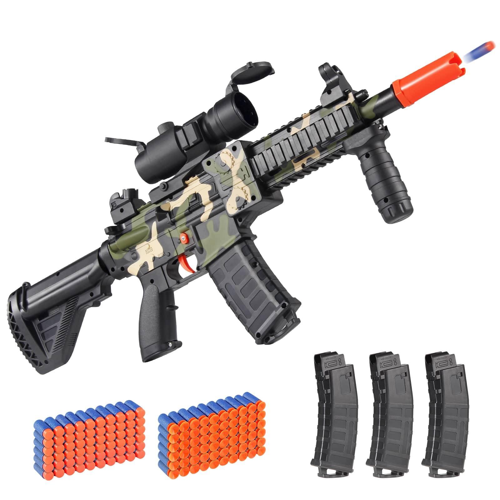 Realistic Toy Foam Blaster Gun - Electric Sniper Rifle with Scope 120 Soft Bullets 3 Magazines, Automatic Dart Gun for Boy Ages 8-12 Years Old, Indoor Outdoor Gifts for Adult Kid Christmas Birthday