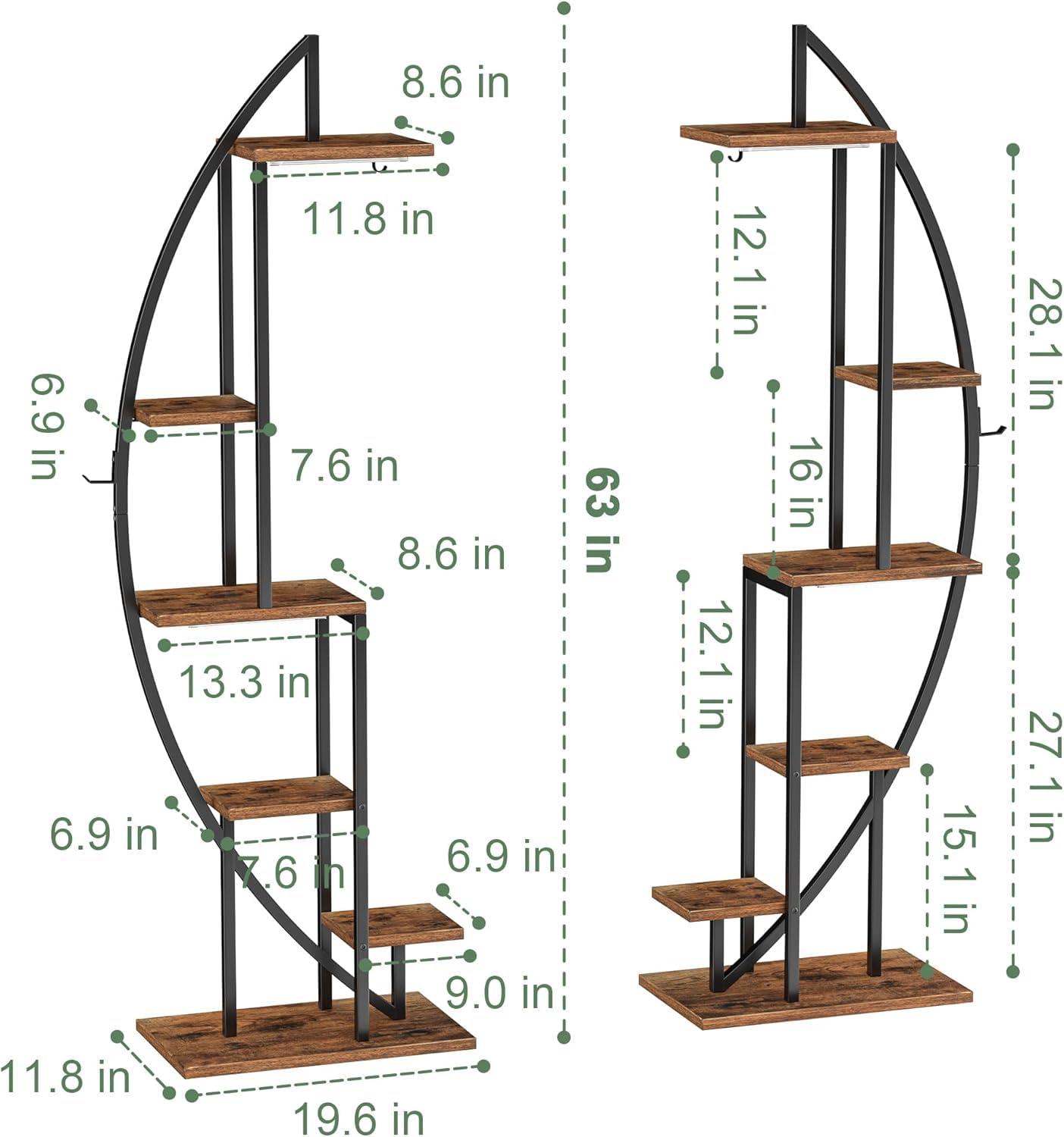 BACEKOLL Plant Stand Indoor with Grow Lights, 6 Tiered Tall Plant Shelf, 63" Metal Plant Stand for Indoor Plants Multiple, Half-Moon Plant Rack Display Shelf, 2 Pcs Plant Holder for Living Room, Patio - Image 2
