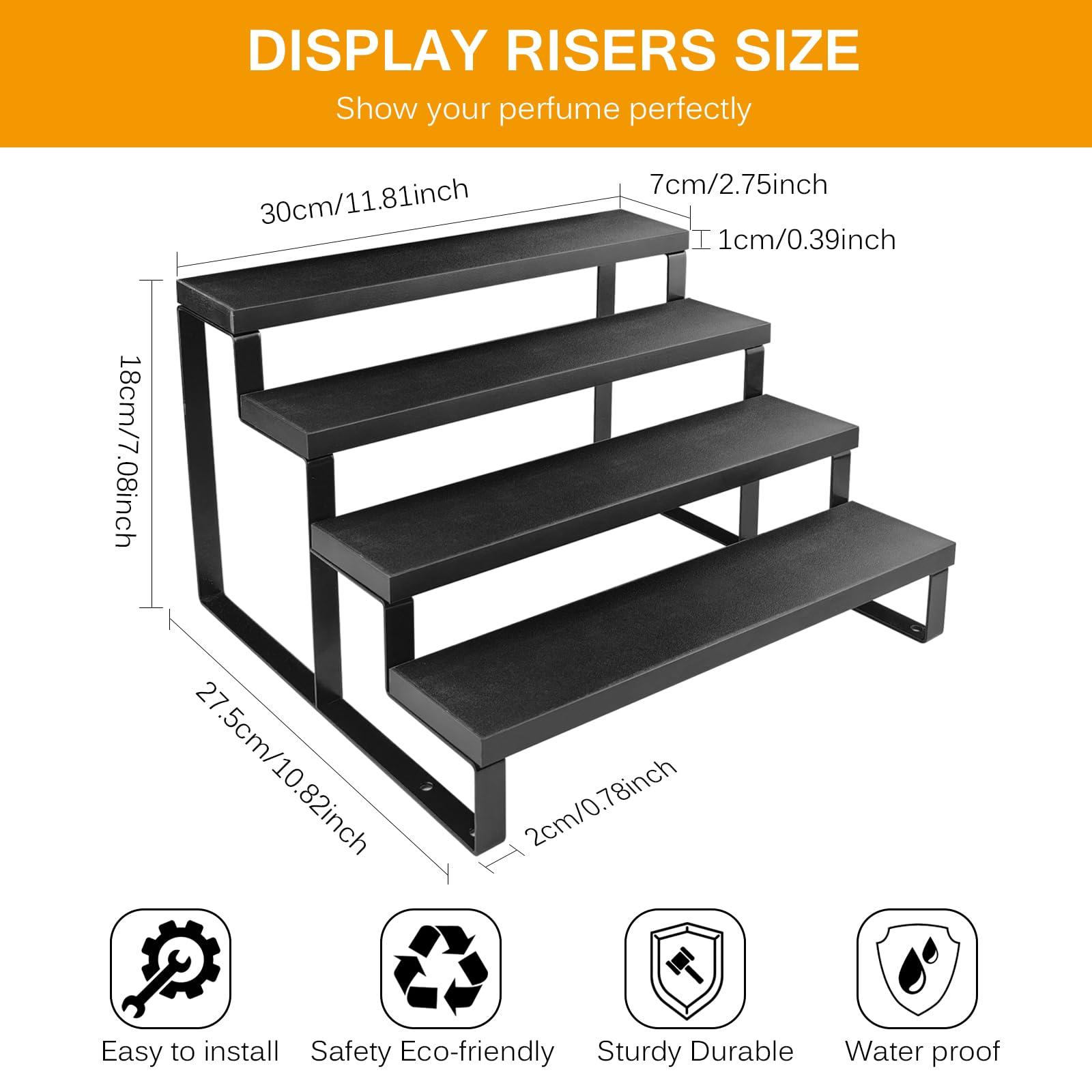 Wood Cologne Organizer for Men,12 Inch 4 Tier Cologne Stand Waterproof Perfume Organizer for Dresser with Anti-Slip Washers,Wooden Display Risers Stand for Party,Makeup,Figures,Cupcake,Perfume,Dessert - Image 3