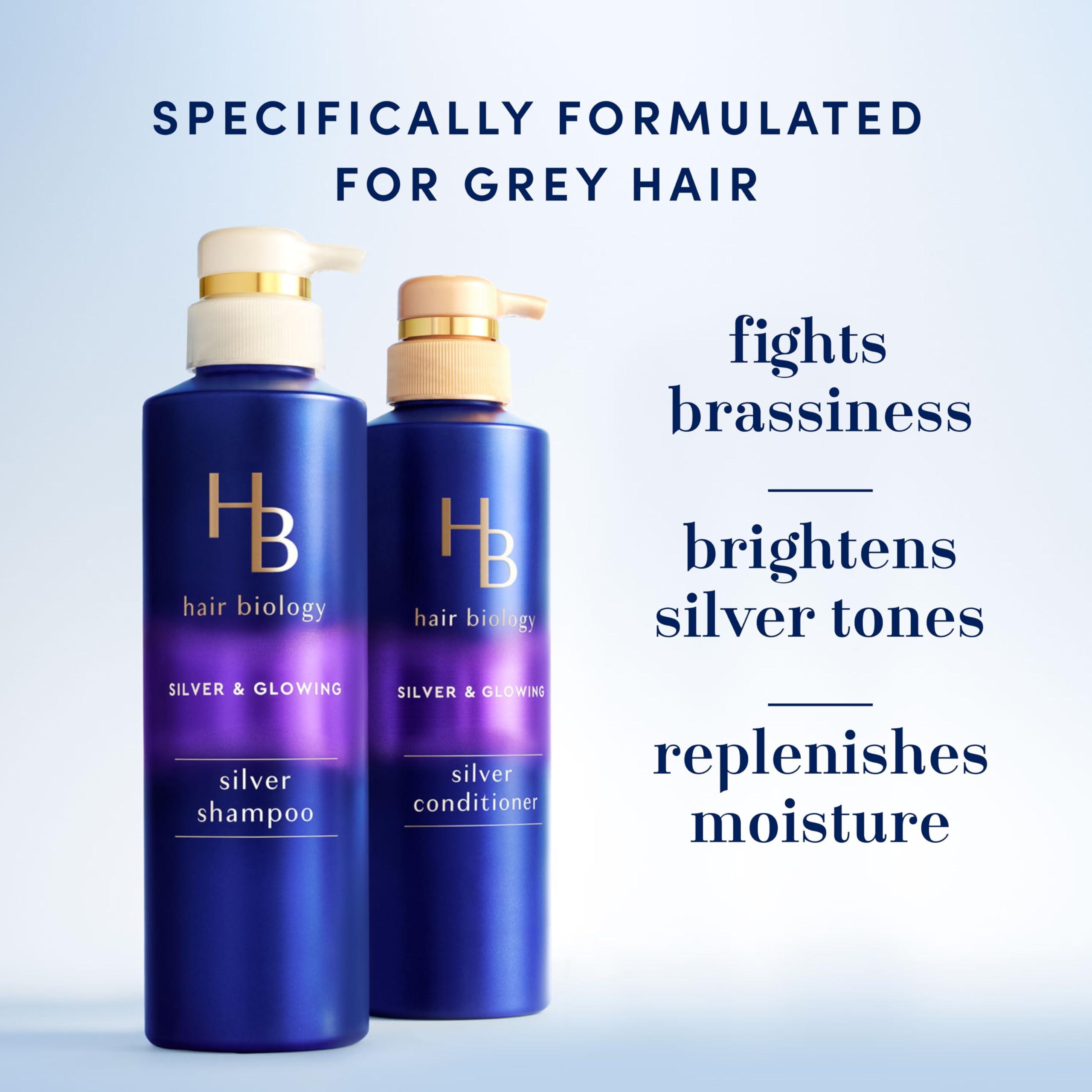 Hair Biology Biotin-Infused Purple Shampoo and Conditioner Set for Grey Hair, Anti-Brassiness, Moisturizing, Color-Safe, Silver & Glowing, Corrects Yellow Tones, 12.8 Fl Oz Each, 2 Pack - Image 3