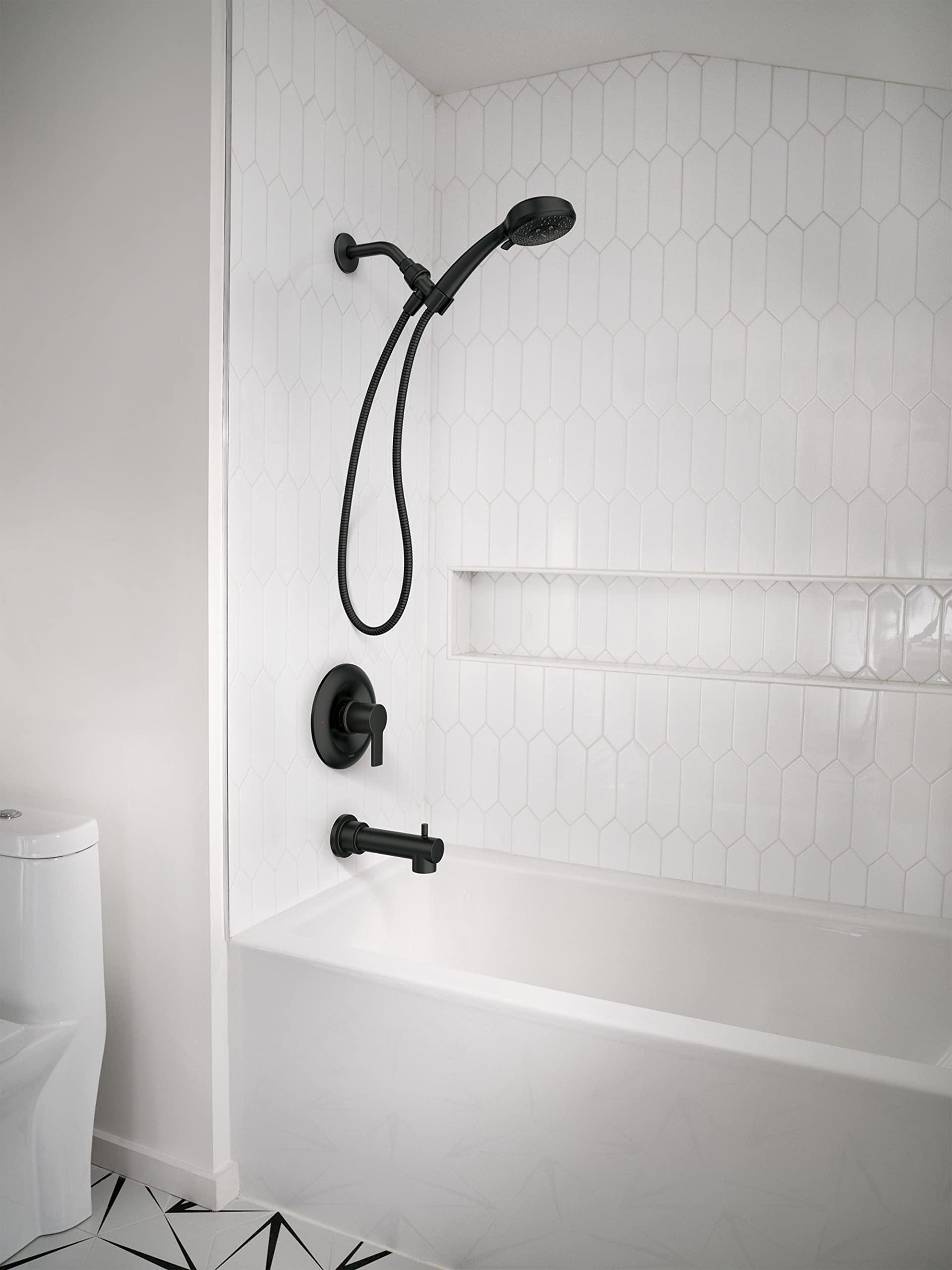 Moen Meena Matte Black Single Handle Modern Shower Faucet Set with Handshower and Tub Spout for Bathtub, Valve Included, 82618BL - Image 6
