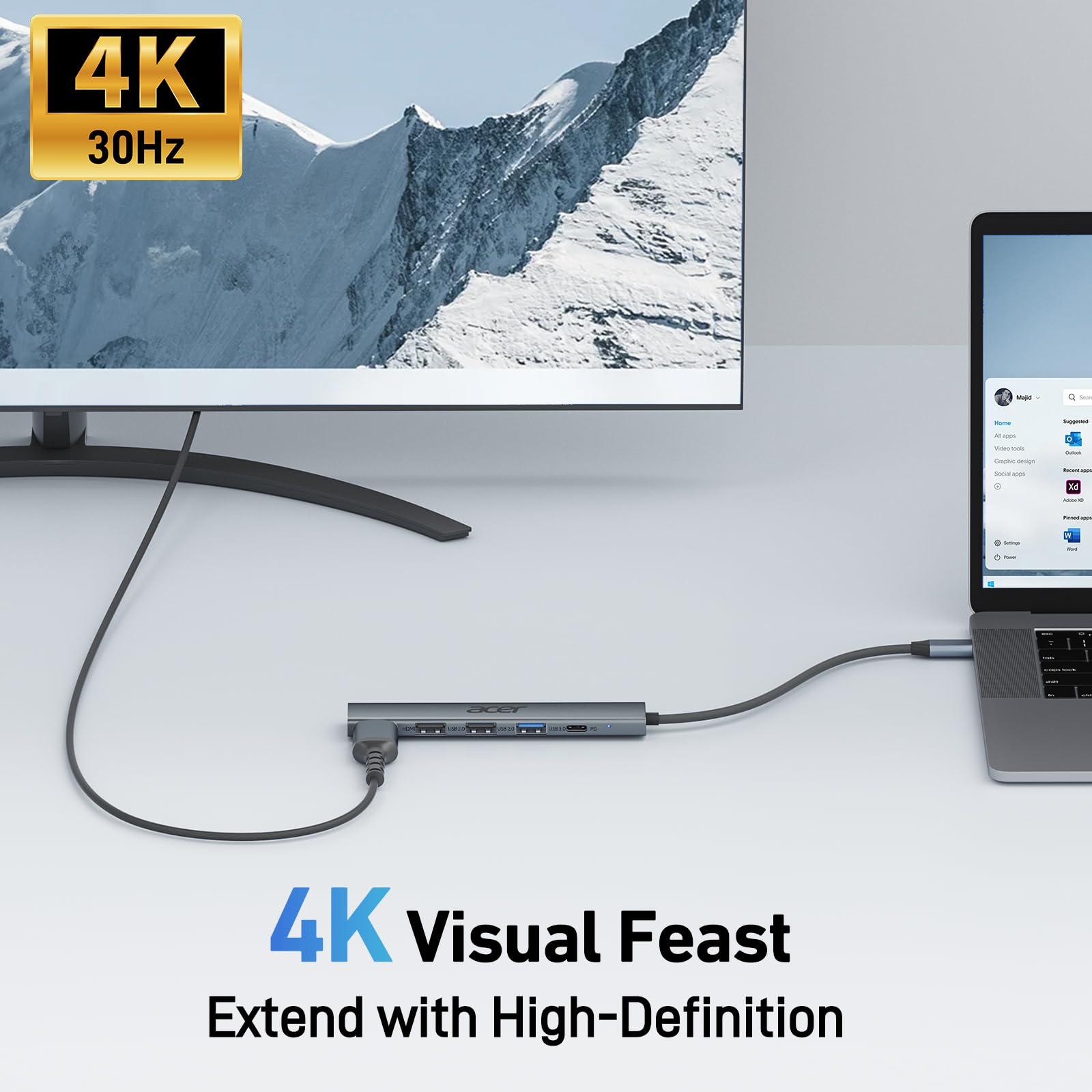 Acer 5 in 1 USB C Hub with 4K HDMI, 100W Power Delivery, 3 USB A Data Ports, USB C to HDMI Multiport Adapter for Laptop, PC, Tablet, MacBook Air, iPad Air, iMac, iPhone 15/16 Pro/Pro Max - Image 4