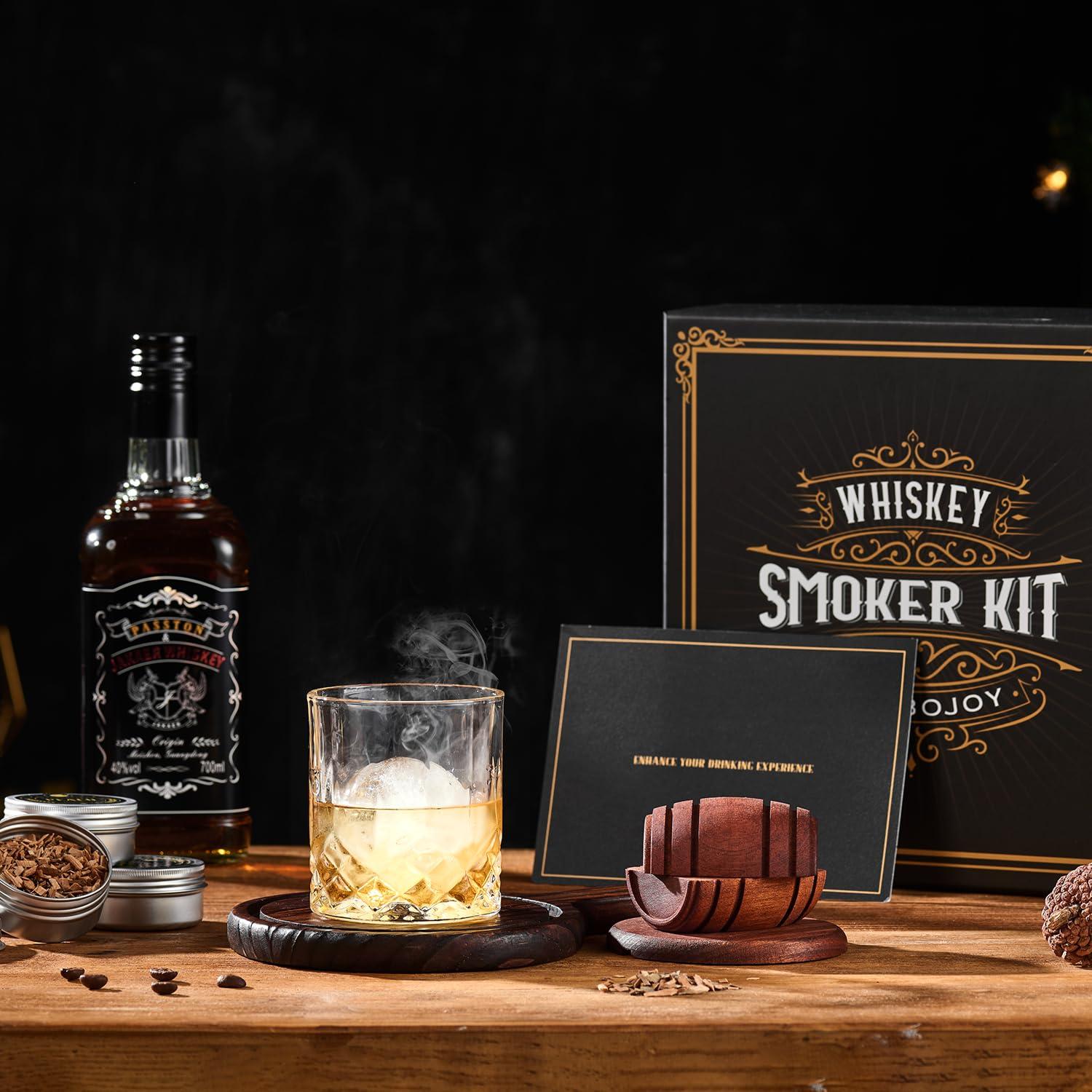 Whiskey Smoker Kit with Torch - 6 Flavors Wood Chips, 2 Glasses, 2 Ice Ball Molds - Cocktail Smoker Infuser Kit, Old Fashioned Drink Smoker Kit, Birthday Bourbon Whiskey Gifts for Men,Dad(NO Butane) - Image 4