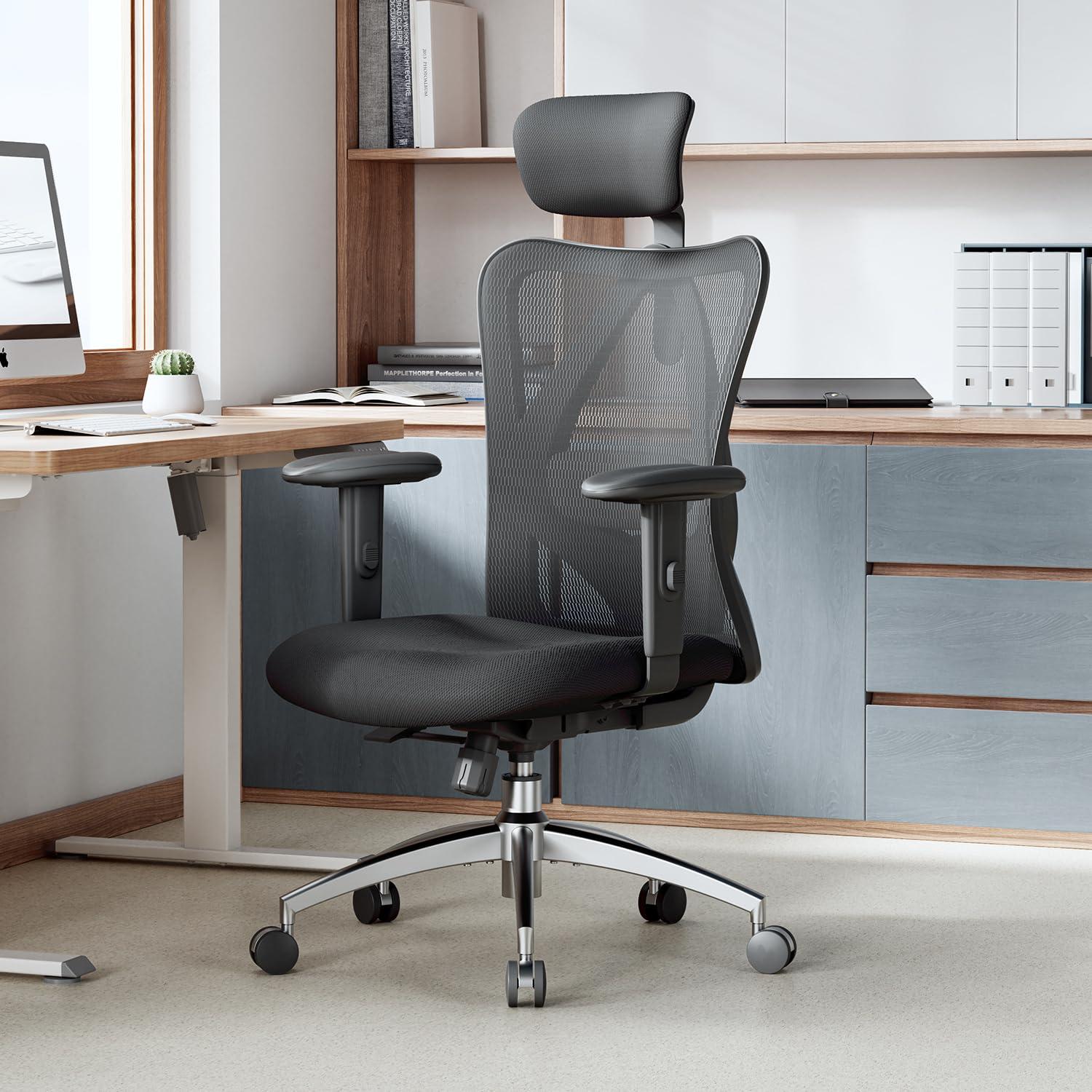SIHOO M18 Ergonomic Office Chair for Big and Tall People Adjustable Headrest with 2D Armrest Lumbar Support and PU Wheels Swivel Tilt Function Black - Image 2