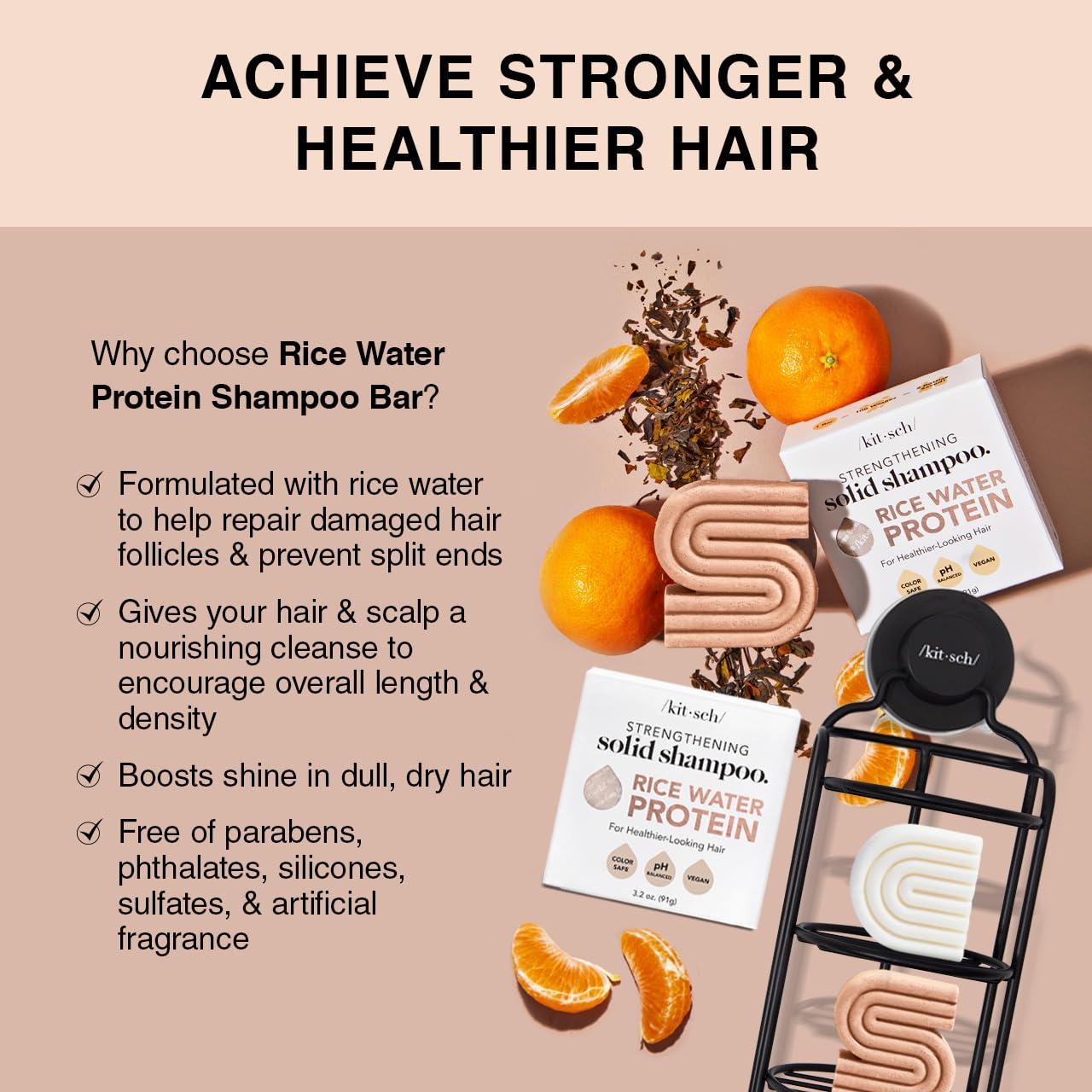 Kitsch Rice Water Shampoo & Conditioner Set - Solid Shampoo & Conditioner Bar with Protein for Strengthening Hair & Damage Repair - Paraben, Sulfate and Silicone Free - Nourishing Hair Care - 2 pack - Image 3
