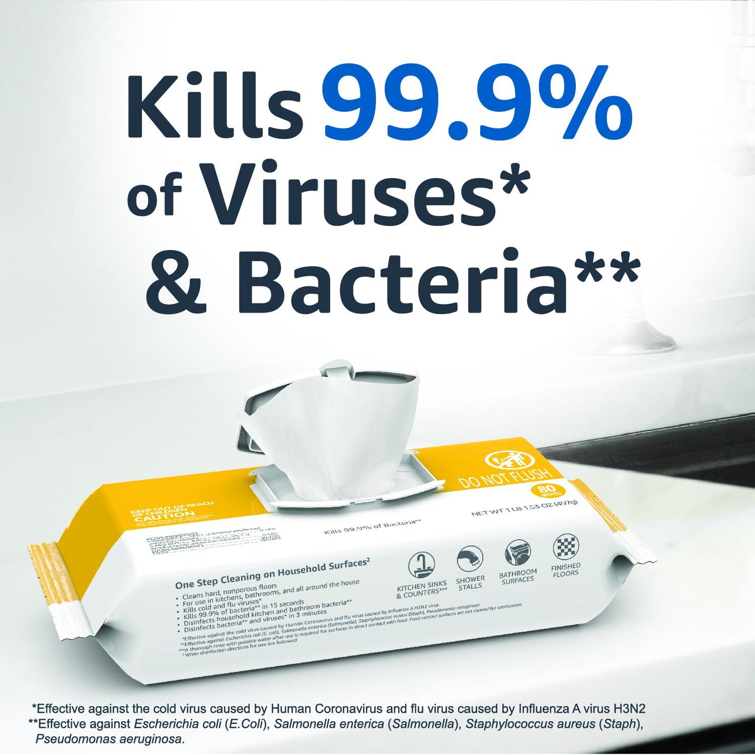 Amazon Basics Disinfecting Wipes, Lemon & Fresh Air Scent, Sanitizes/Cleans/Disinfects/Deodorizes, 320 Count (4 Packs of 80) - Image 3
