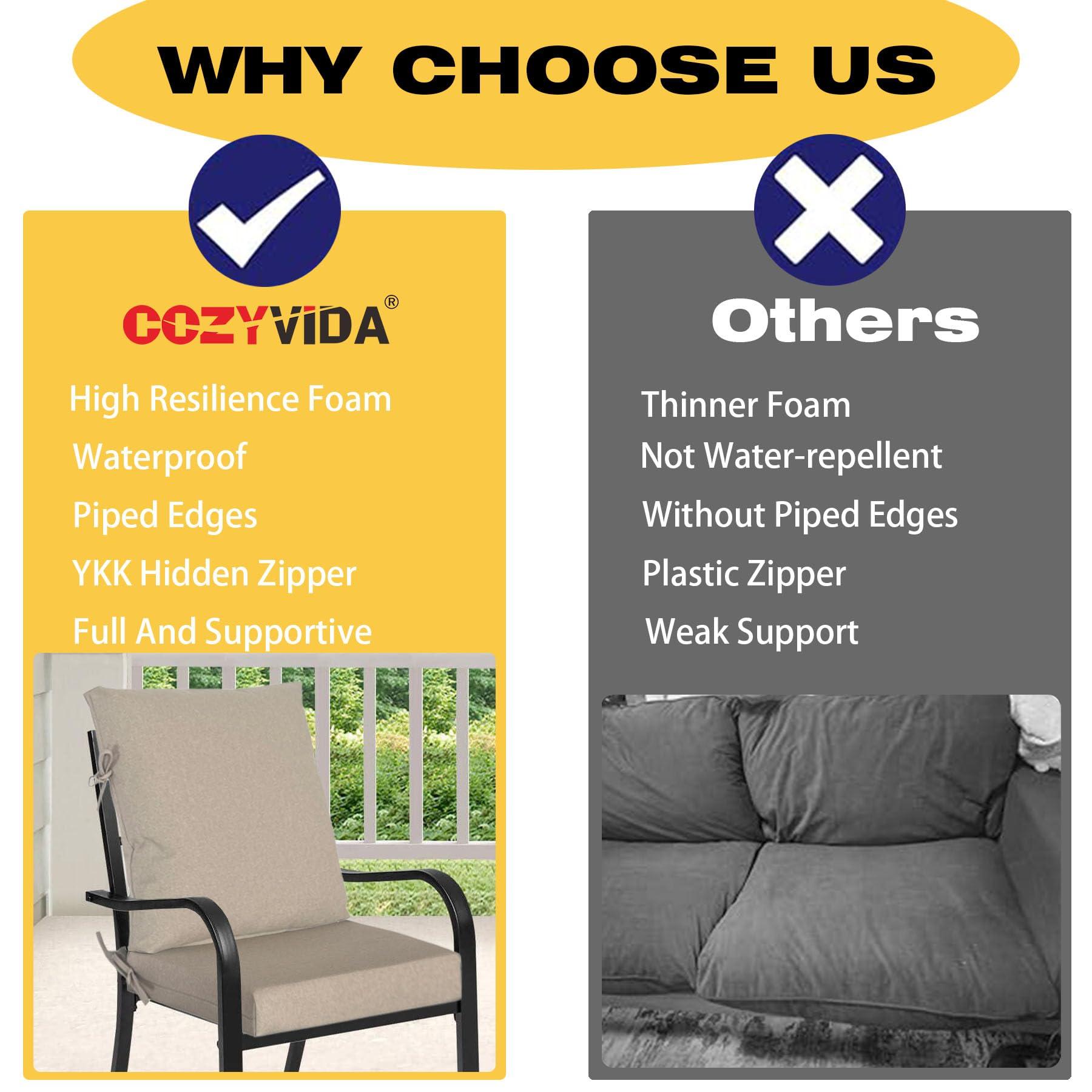 COZYVIDA 20"x42" Outdoor Dining Chair Cushion Set of 1 Resilient Foam Filling Water-Proof Stain-Resistant UV Resistant Weather Resistant Patio Cushions Riverbed - Image 6