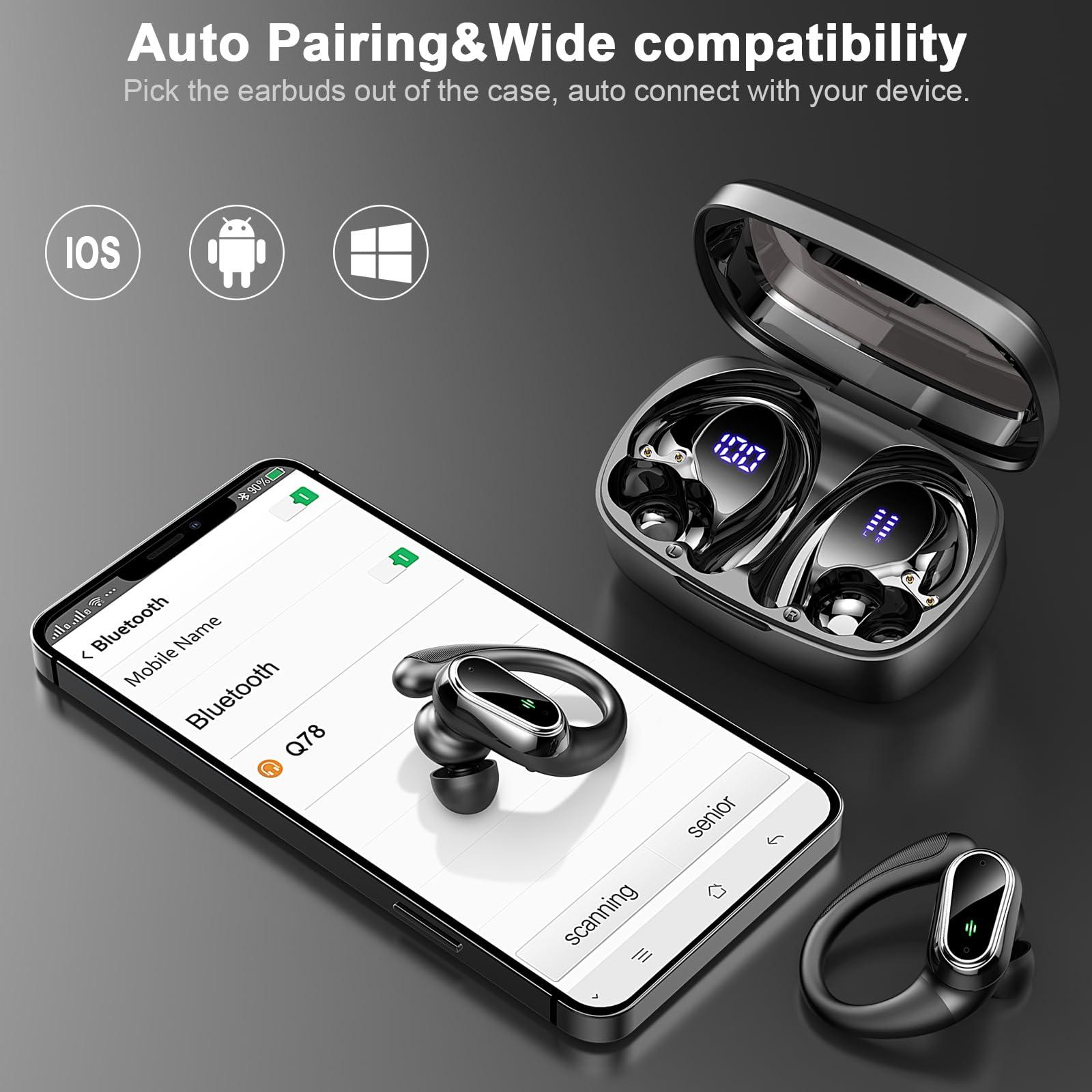 Wireless Earbuds Bluetooth Headphones, Bluetooth Earbuds Stereo Deep Bass, 50hrs Playtime Over Ear Buds and Noise Canceling Mic, Digital Display, IPX7 Waterproof Earphone for Sports/Workout/Running - Image 4