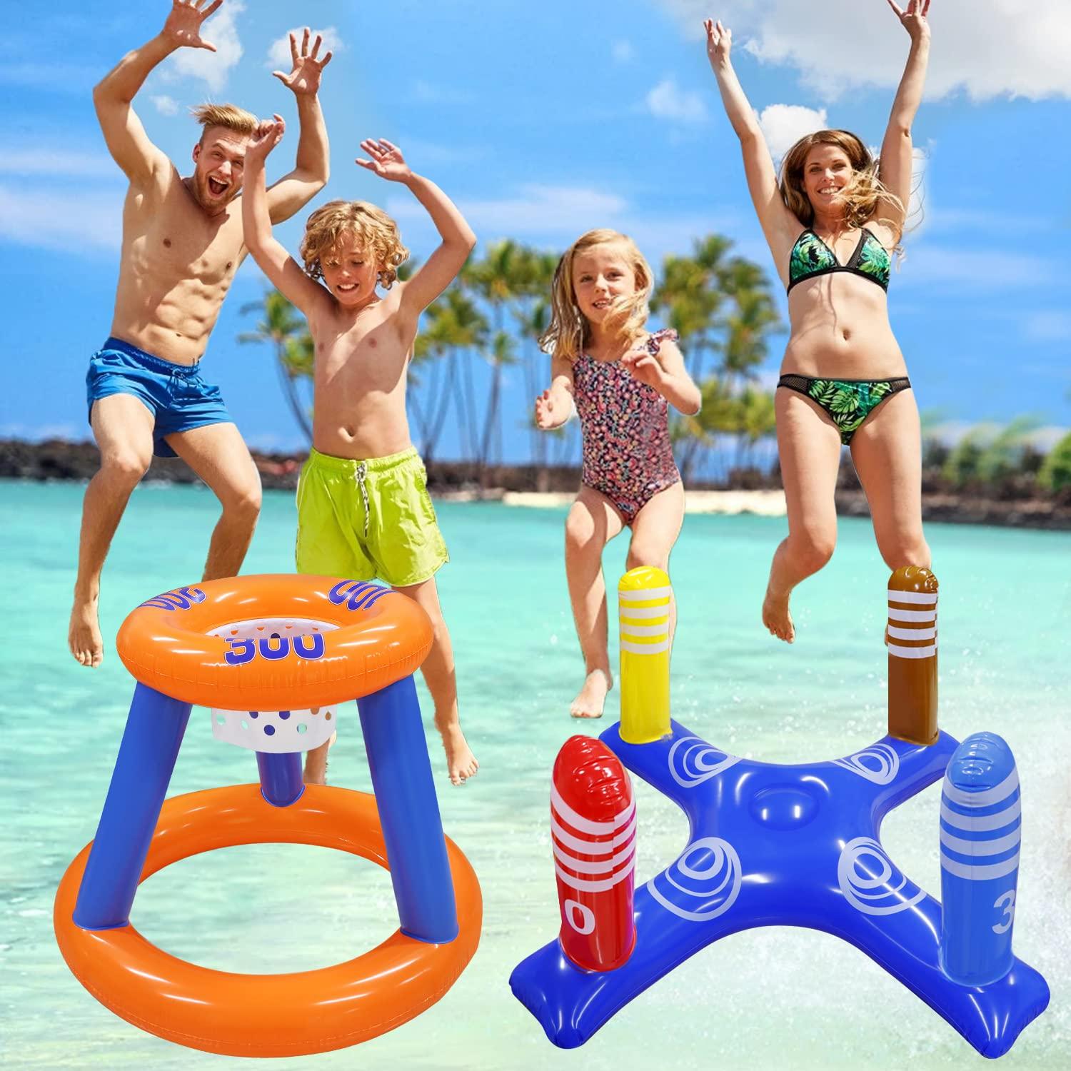 Gemle Pool Toys Games Set,Pool Basketball Hoop Inflatable Cross Ring Toss Game and Inflatable Cactus Kids for Teens Adults and Family (3 Set Water Toys) - Image 3