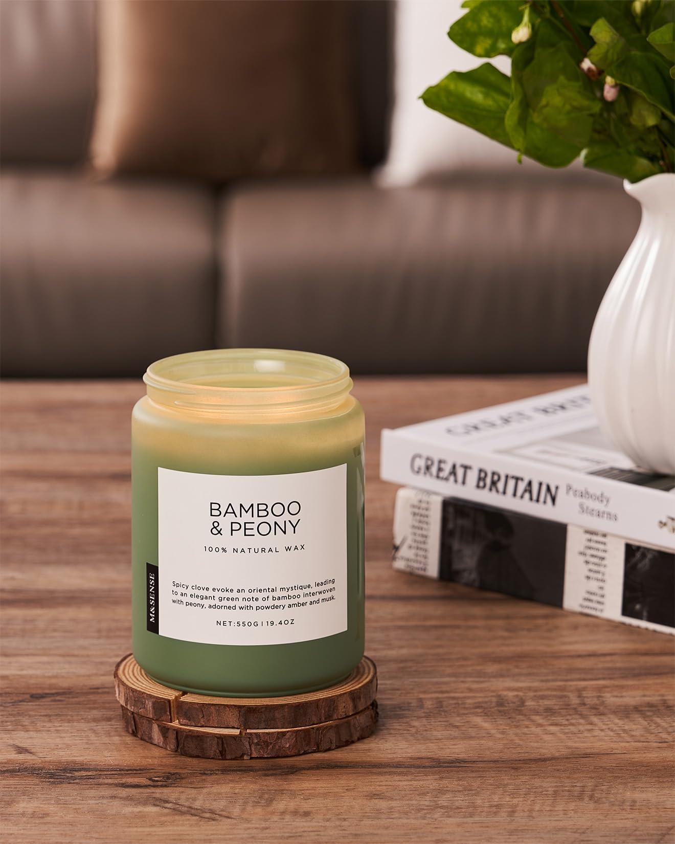 M&SENSE Bamboo Peony Spring Large Candles for Home Scented 19.4oz 110 Hour Long Lasting Burn Natural Organic Soy Candle Gifts for Women, Fresh Smelling Aromatherapy Gifts for Stress Relief - Image 5