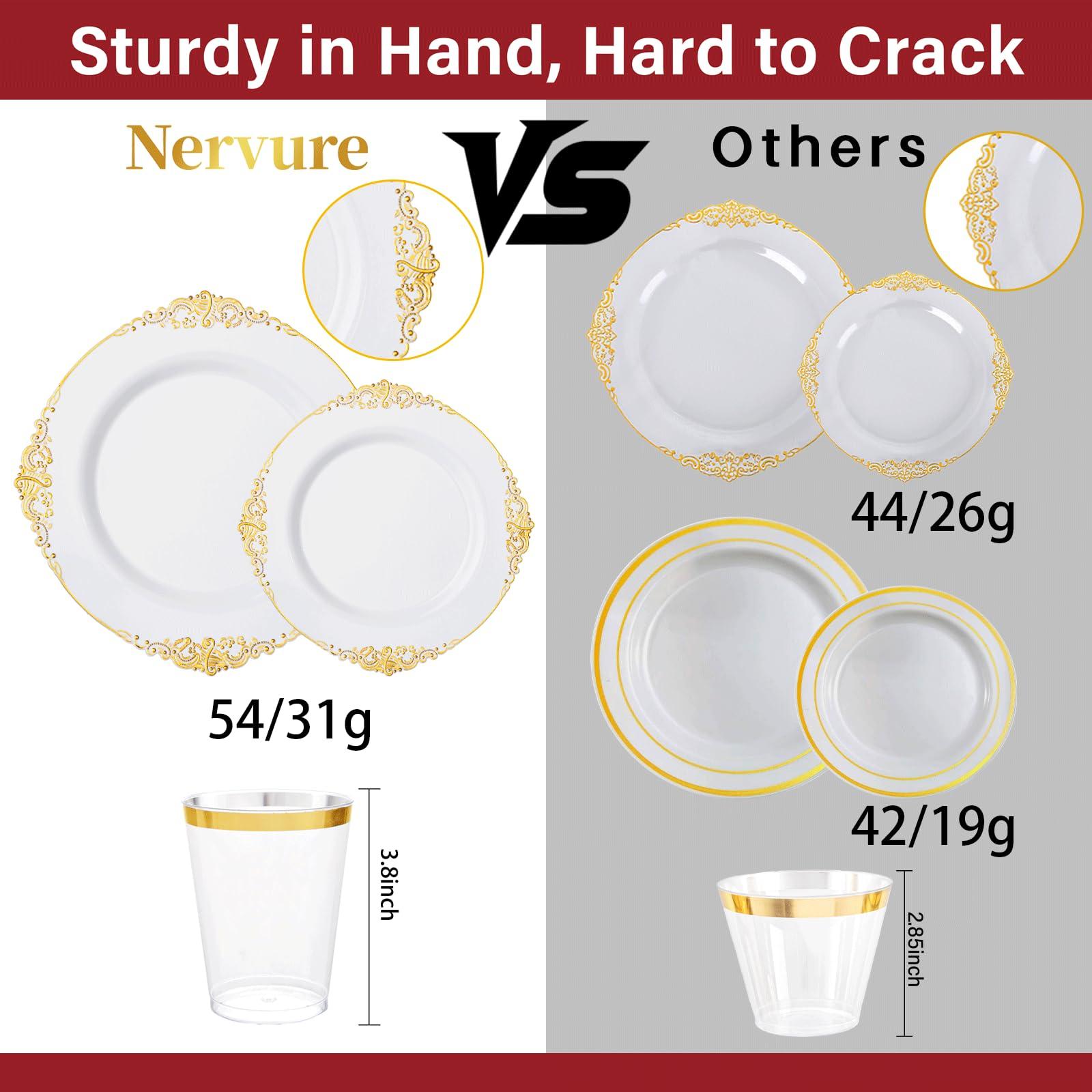 Nervure 350PCS Gold Plastic Plates - Gold Plastic Dinnerware Sets for 50 Guests - 100 Disposable Plates, 150 Silverware, 50 Cups, 50 Napkins for Wedding & Party & Independence - Image 4