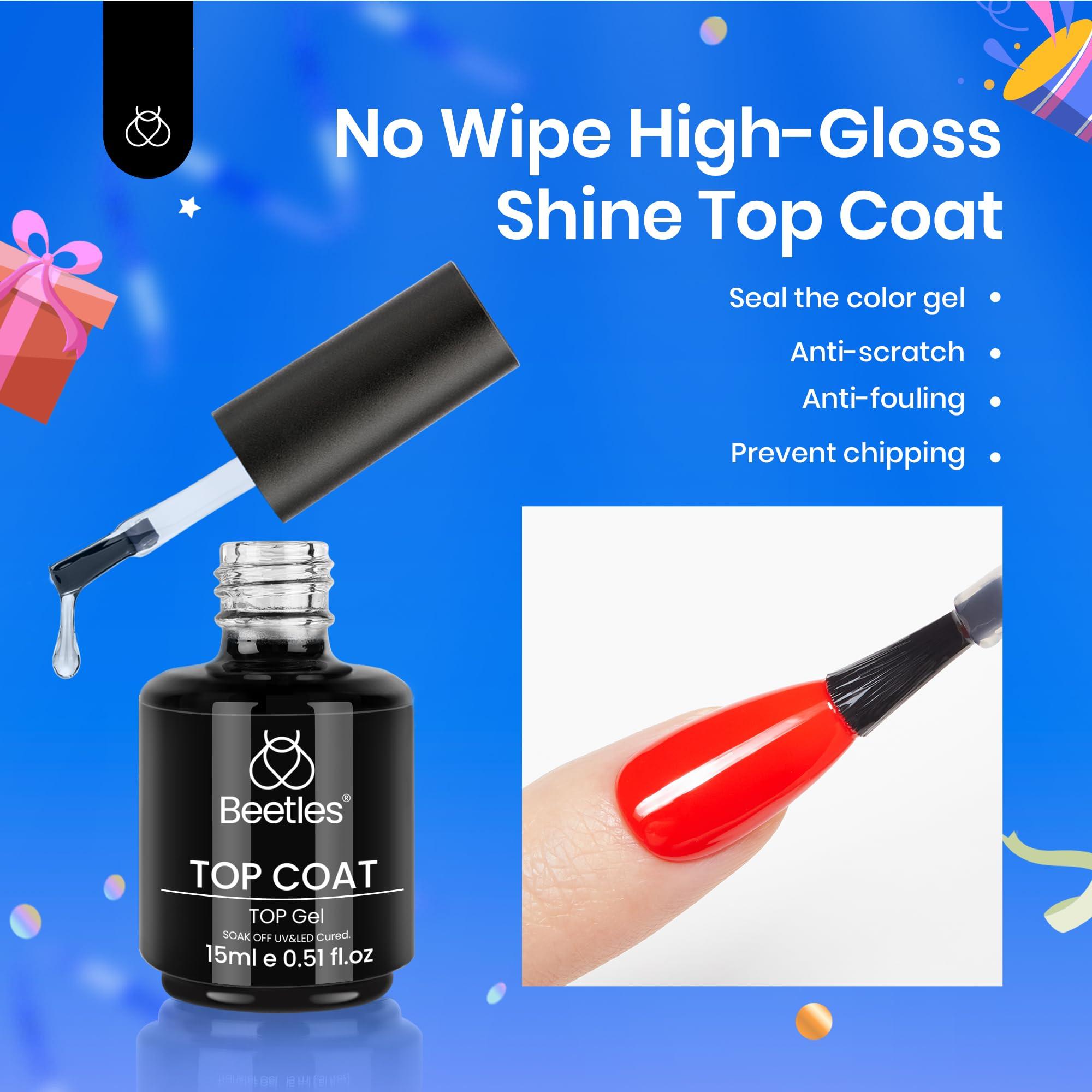 beetles Gel Polish 2Pcs 15ml No Wipe Top Coat Gel Nail Polish High Gloss Shiny Long-Lasting Clear Gel Top Coat, Soak Off Nail Lamp, Home DIY Professional Manicure and Nail Salon - Image 2