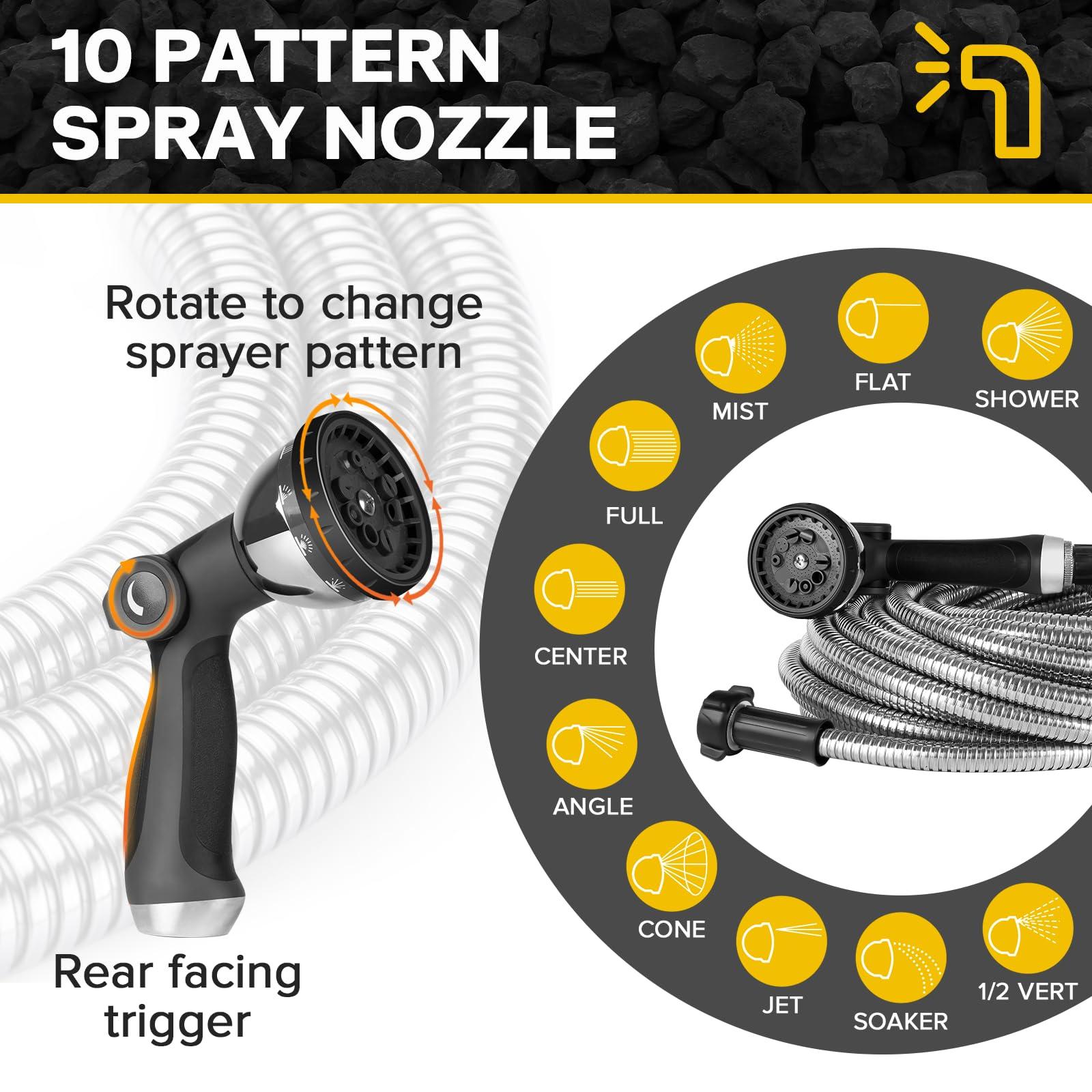 Ainpota Metal Garden Hose Water Hose 100ft Heavy Duty Stainless Steel Water Pipe with Sprayer & Nozzle Flexible Lightweight Hose No Kink Pet Proof Hose for Yard, Outdoors, Rv - Image 6