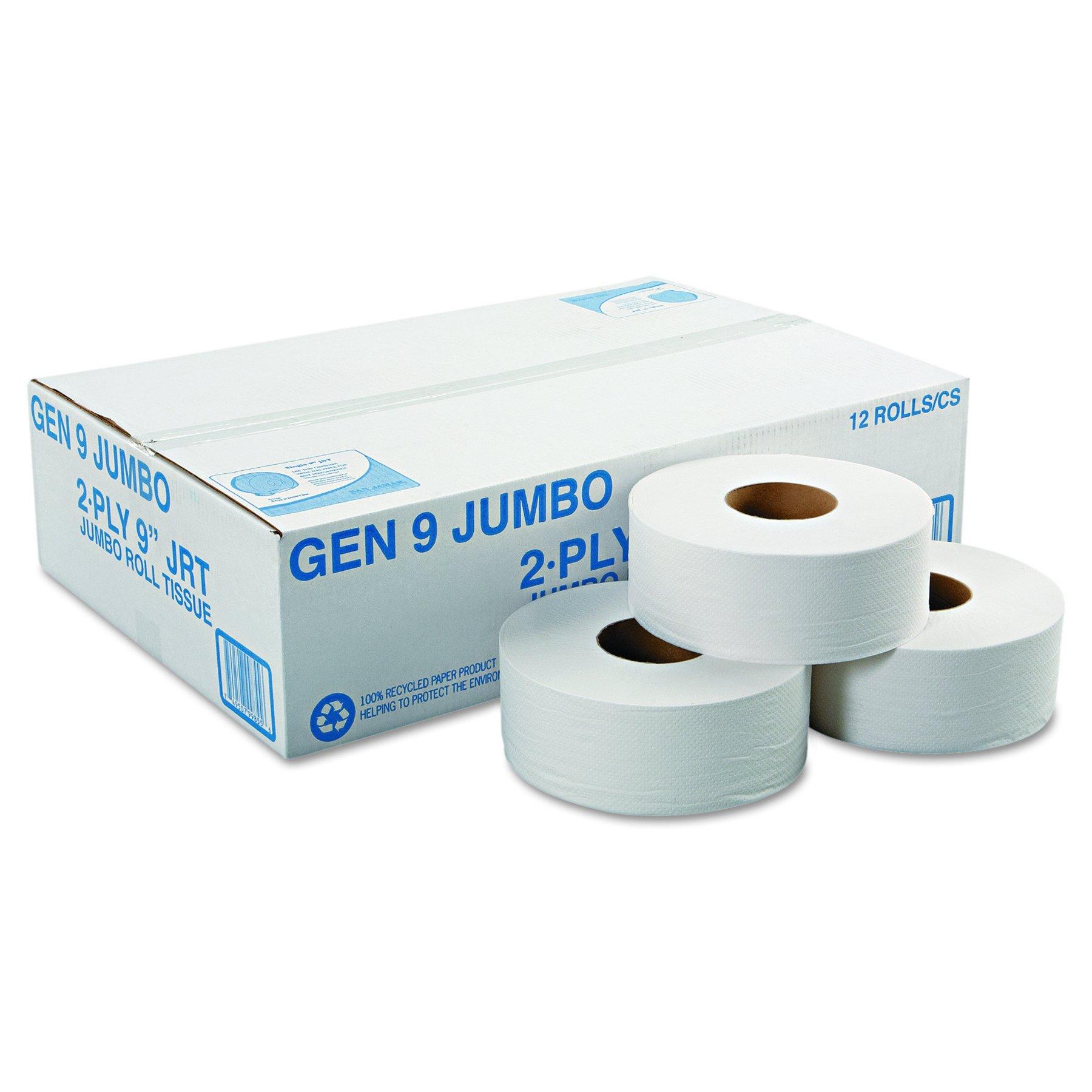 General Supply 9JUMBO Jumbo Roll Bath Tissue, 2-Ply, 9", White (Case of 12) - Image 2