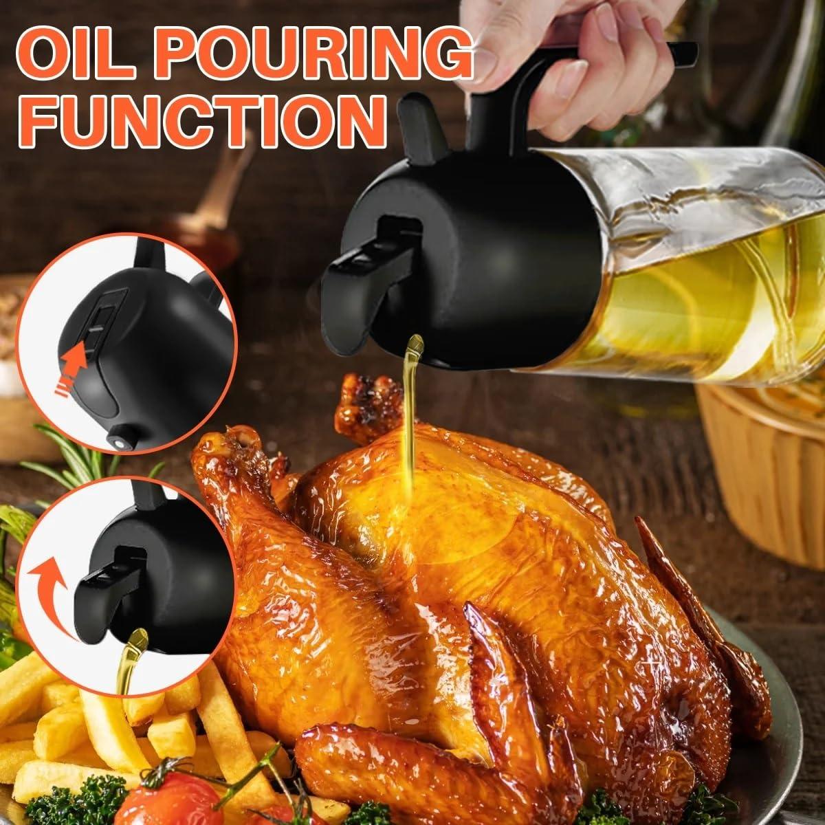 KASHLAND Oil Sprayer for Cooking 2 in 1, 470ml/16oz, Oil Spray & Dispenser Glass Bottle, Food-grade material for Kitchen, Salad Dressing, Frying, Air Fryer & BBQ (Black) - Image 7