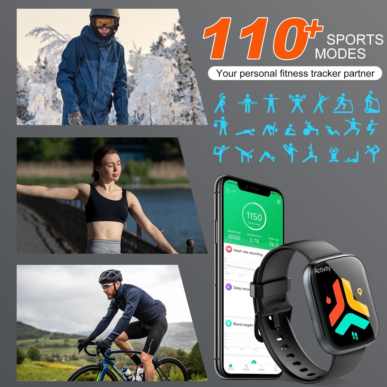 Puqo Smart Watch for Men Women Bluetooth Call, 1.95" HD Touch Screen Fitness Watch with Sleep Heart Rate Monitor, 100+ Sports Modes, IP68 Waterproof Activity Trackers for Android iOS, Black - Image 4