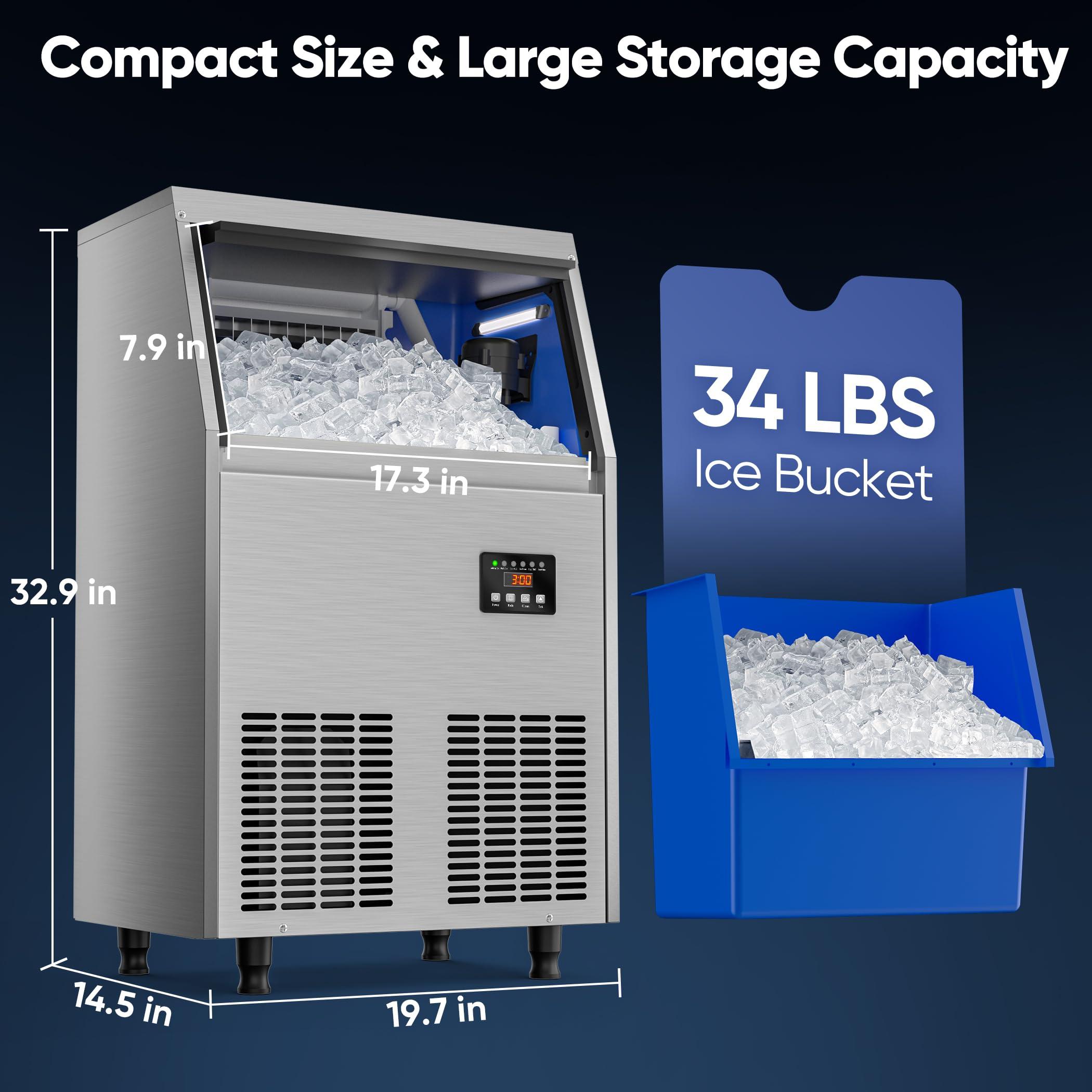 Coolski Commercial Ice Maker Machine 100LBS/24H, Under Counter Ice Maker with 34LBS Storage Capacity, Stainless Steel Ice Machine for Restaurant Home Bar, DOE - Image 3