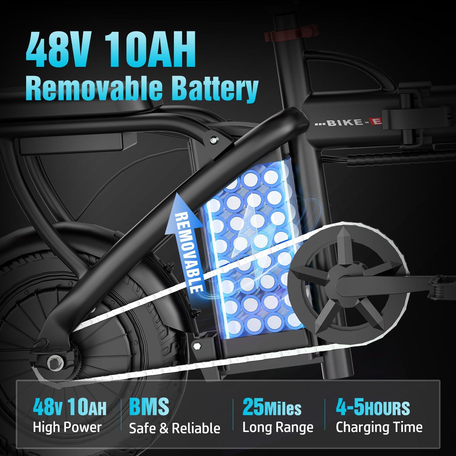 Misodo 500W Electric Bike for Adults, 48V 10/13/15AH Removable Battery, 20/25MPH & 25/30 Miles, 14" Folding Commuter E Bike with 3 Modes, Shock Absorption - Image 4