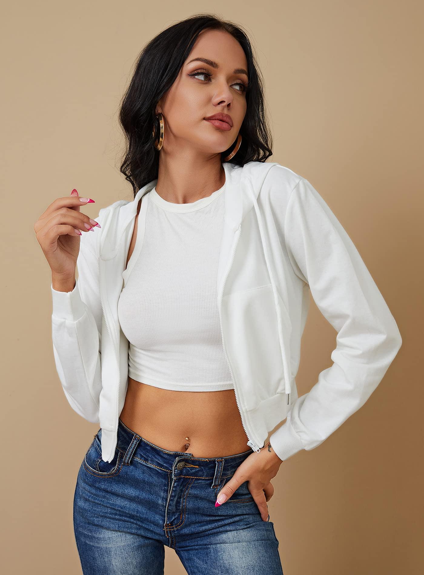 Women's Zip Up Hoodies Cropped Cardigan Jacket Drawstring Hooded Sweatshirts Casual Long Sleeve Top… - Image 3