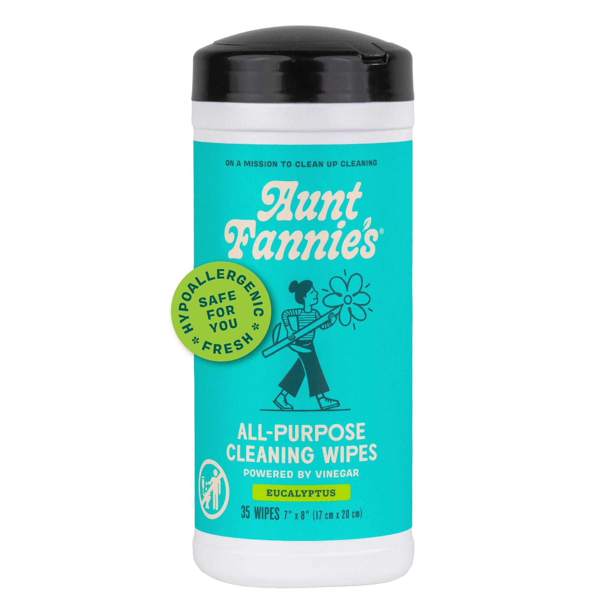 Aunt Fannie's Natural Cleaning Vinegar Wipes, Multipurpose Surface Cleaner, Eucalyptus Scent, 35 Count (Pack of 1)