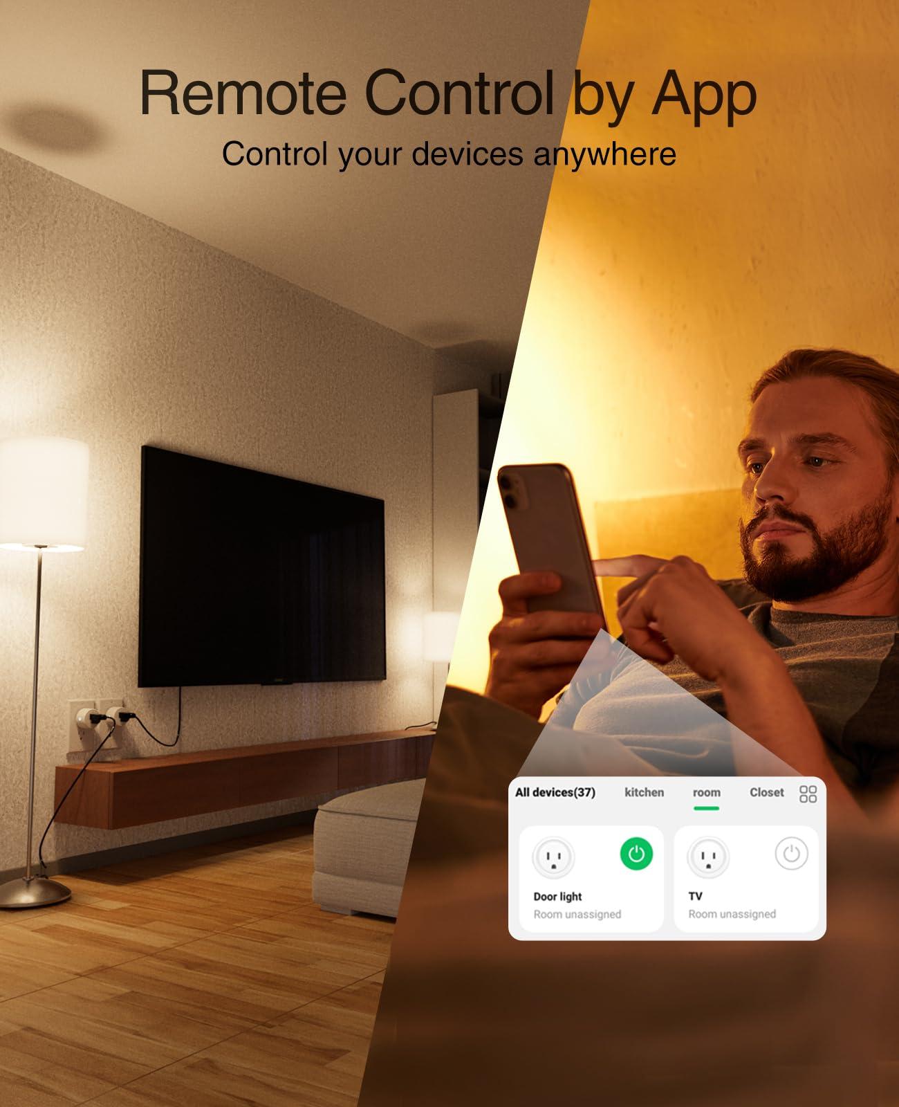 GHome Smart 5G 15A Smart Plugs, WiFi Smart Plugs Work with Alexa and Google Home, Smart Home WiFi Outlet with Remote Control & Timer, 5GHz and 2.4GHz Wi-Fi Compatible, ETL FCC Listed, White, 2 Pack - Image 2