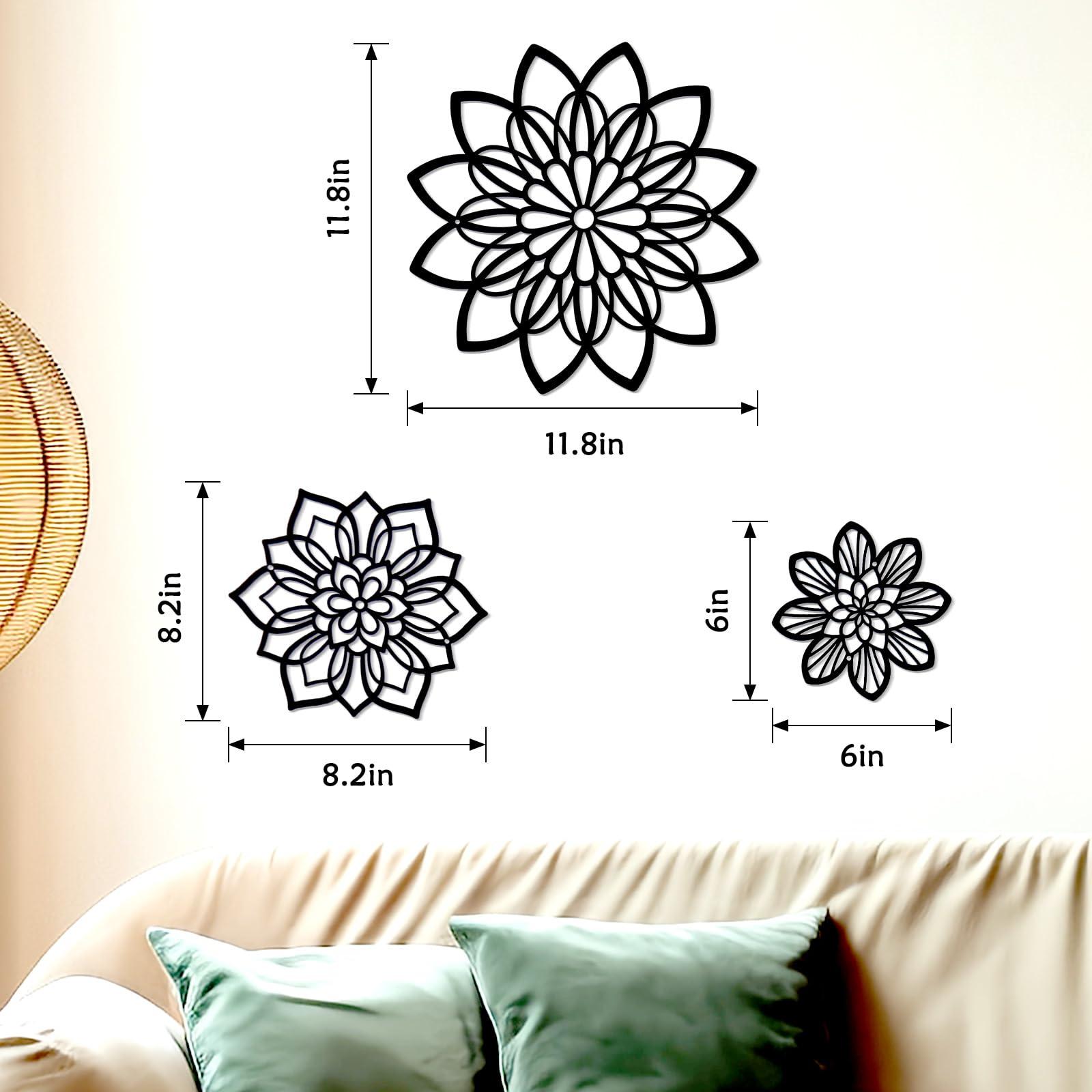 Zzbakress 3 Pieces Metal Flowers Wall Decor, Black Wall Decors, Flower Art Wall Decor Farmhouse Wall Decoration Multiple Flowers Hanging Decor for Bathroom Living Room Garden Office (Black Elegant) - Image 3