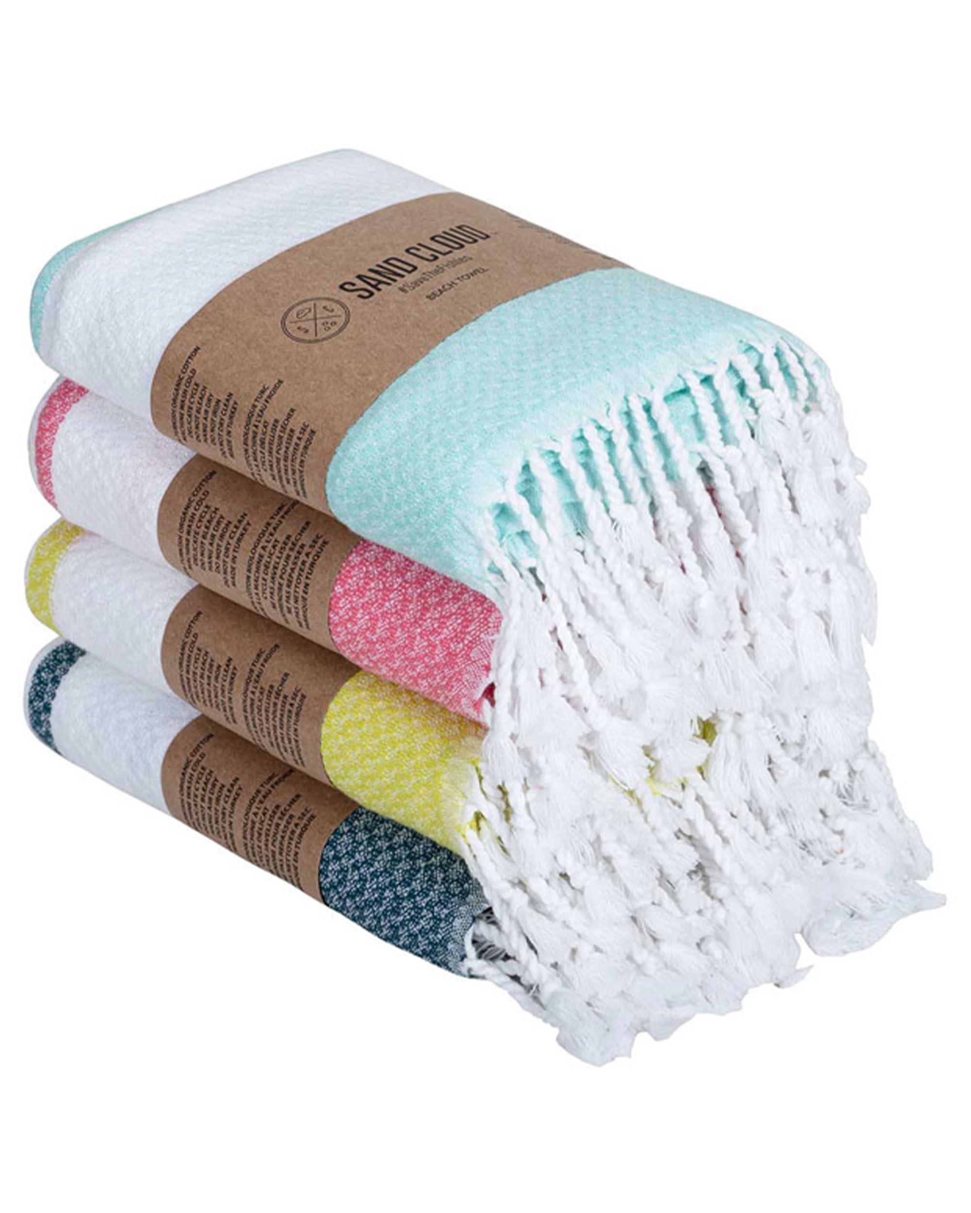 Sand Cloud Turkish Beach Towel - 100% Organic Cotton Turkish Bath Towels - Ultra Soft, Sand Free & Quick Dry Towel for Beach, Pool, or Picnic - As Seen on Shark Tank - Pearl Bundle (4 Pack Assorted)
