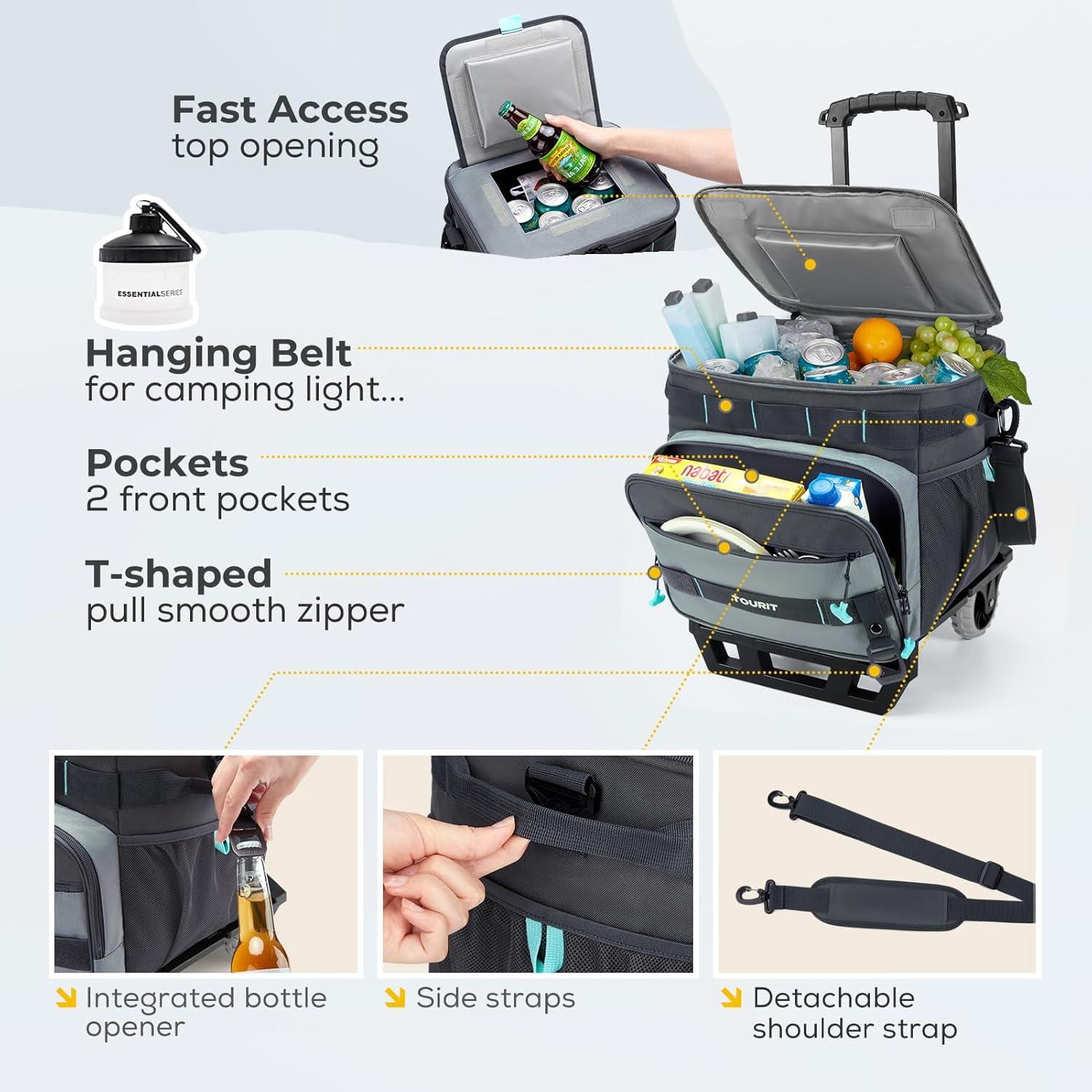 TOURIT Collapsible 48-Can Leak-Proof Insulated Rolling Cooler with All-Terrain Cart, Upgraded Fixtures and New Wheels Suitable for Beach, Picnic, Shopping - Image 6