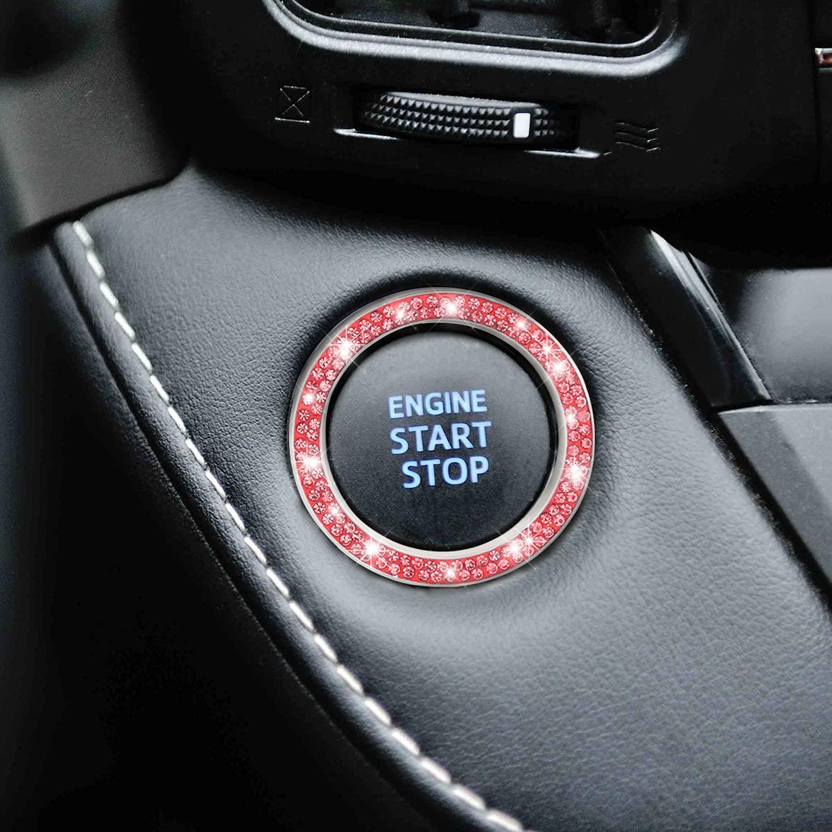 Car Bling Crystal Rhinestone Engine Start Ring Decals, 2 Pack Car Push Start Button Cover/Sticker, Key Ignition Knob Bling Ring, Sparkling Car Interior Accessories for Women (Red) - Image 7