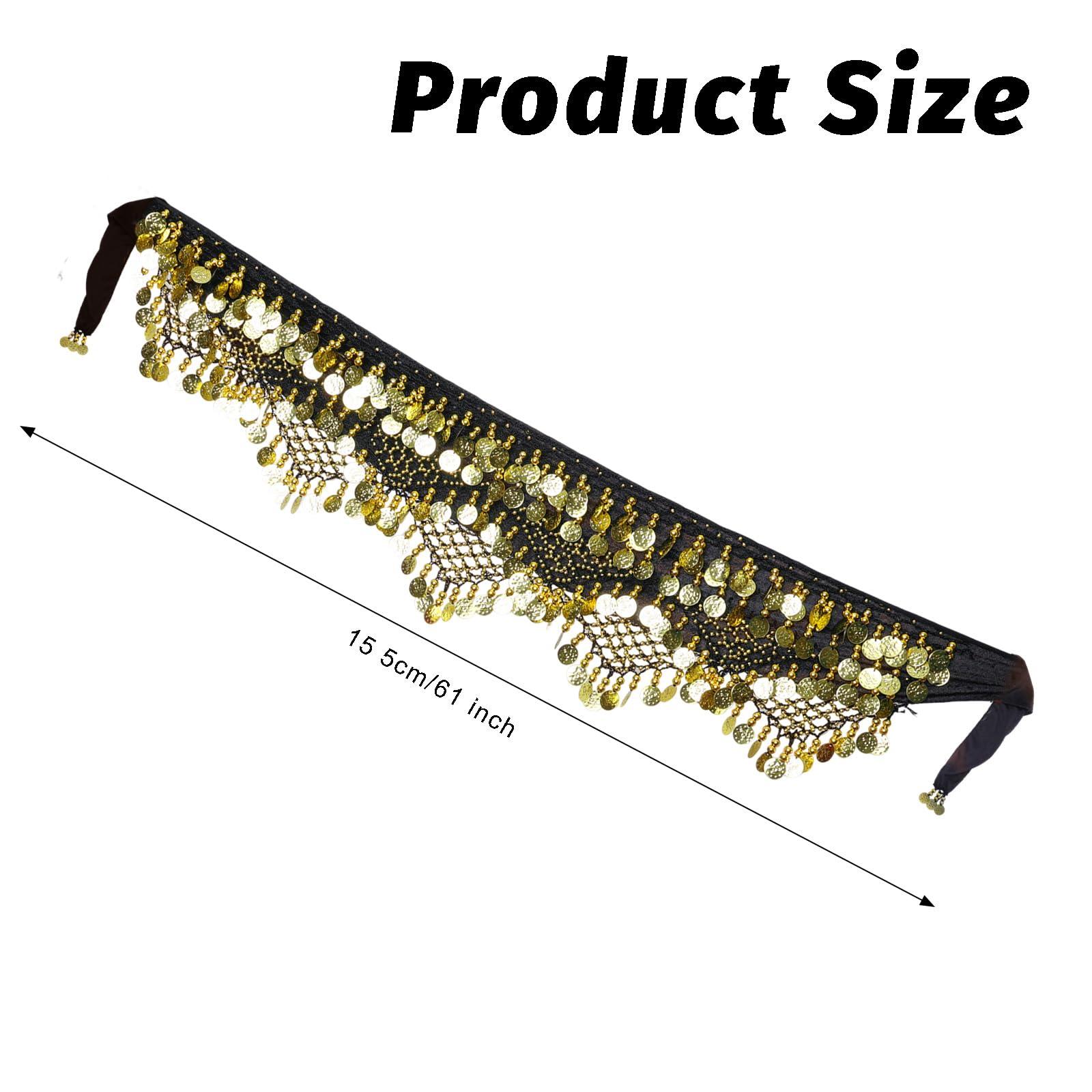 Avxzbef Belly Dance Hip Scarf Coins Fringe Skirt Coin Sash Costume with Golden Coins for Women - Image 2