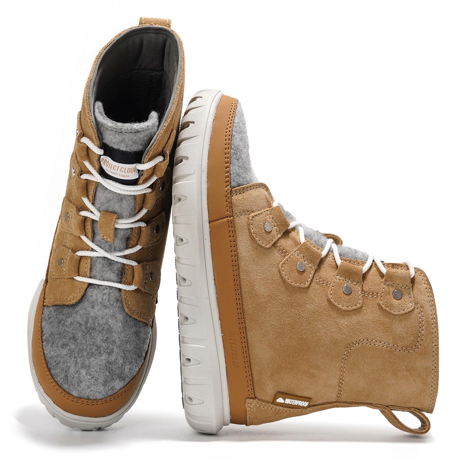 Project Cloud Womens Snow Boots - Genuine Suede Waterproof Memory Foam Insole and Non-Slip Winter Snow Boots For Women Footwear - Outdoor Shoes (Leonora)