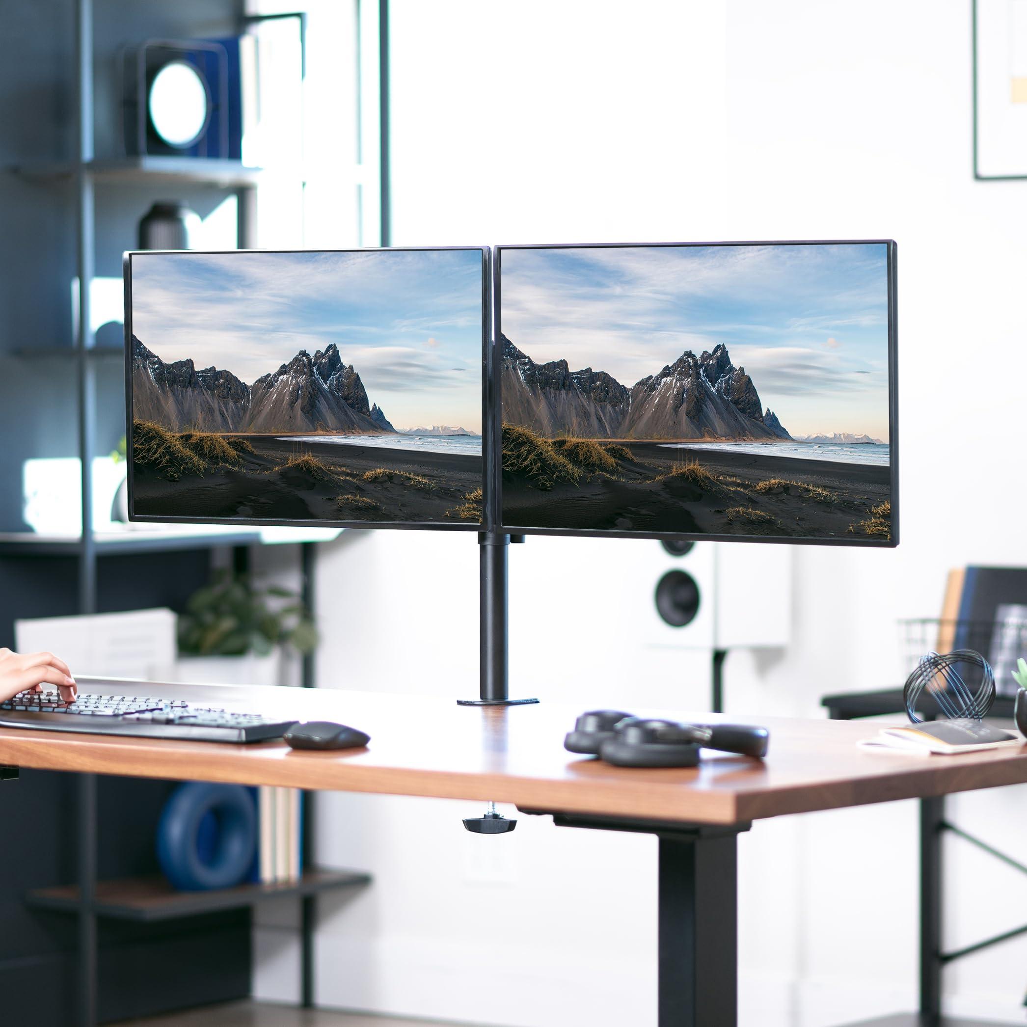 VIVO Dual Monitor Desk Mount, Heavy Duty Fully Adjustable Steel Stand, Holds 2 Computer Screens up to 30 inches and Max 22lbs Each, Black, STAND-V002 - Image 2