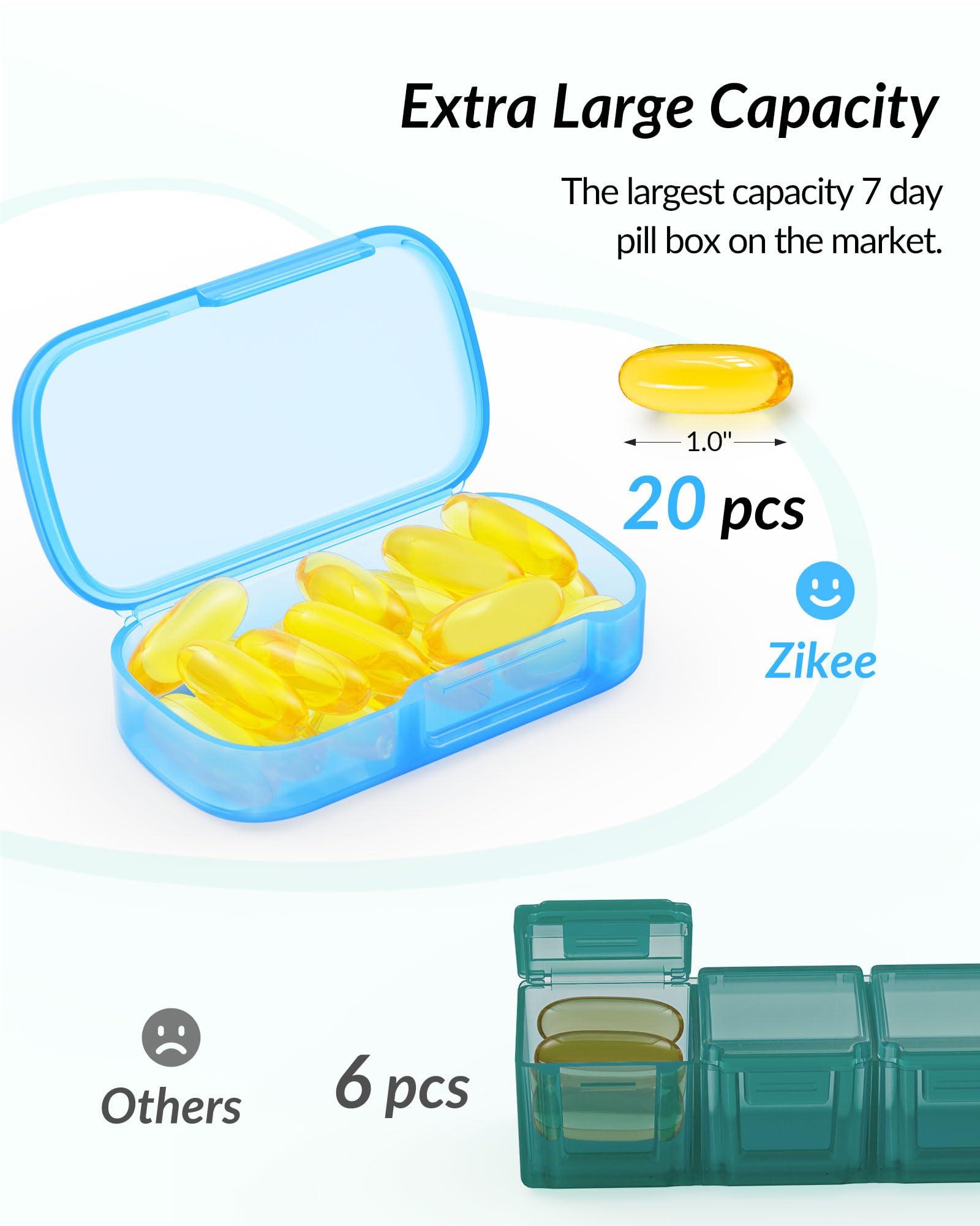 ZIKEE 7 Packs Extra Large Pill Organizer, Portable Pill Box 7 Day for Pocket, Purse, Weekly Pill Case with Dual-Protection Design, Pill Container for Medication, Vitamin, Fish Oil, Supplement - Image 2