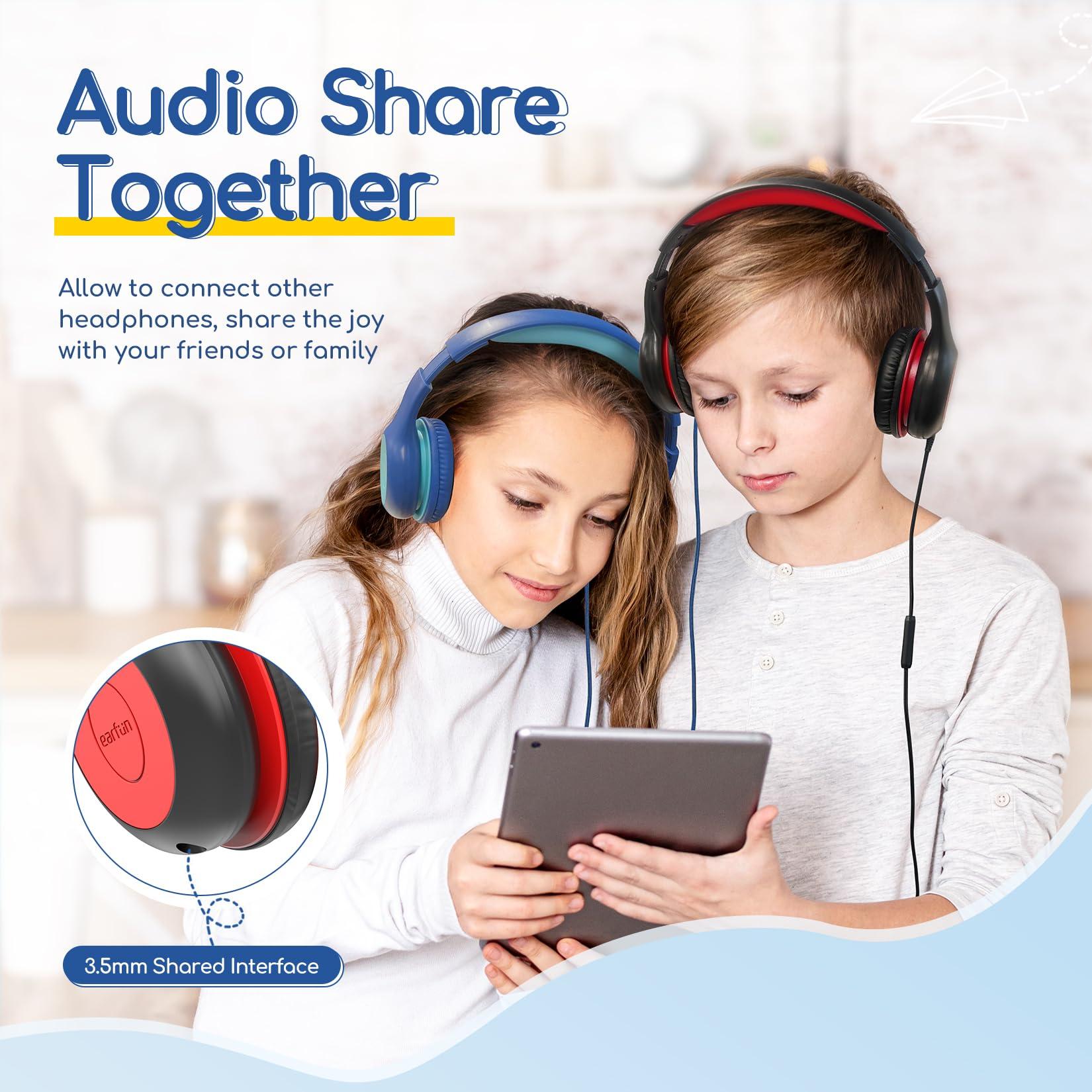 EarFun Kids Headphones Wired with Microphone, 85/94dB Volume Limit Headphones for Kids, Portable Wired Headphone with Shareport, Stereo Sound Foldable Headset for School/Tablet/iPad/Kindle, Black Red - Image 7