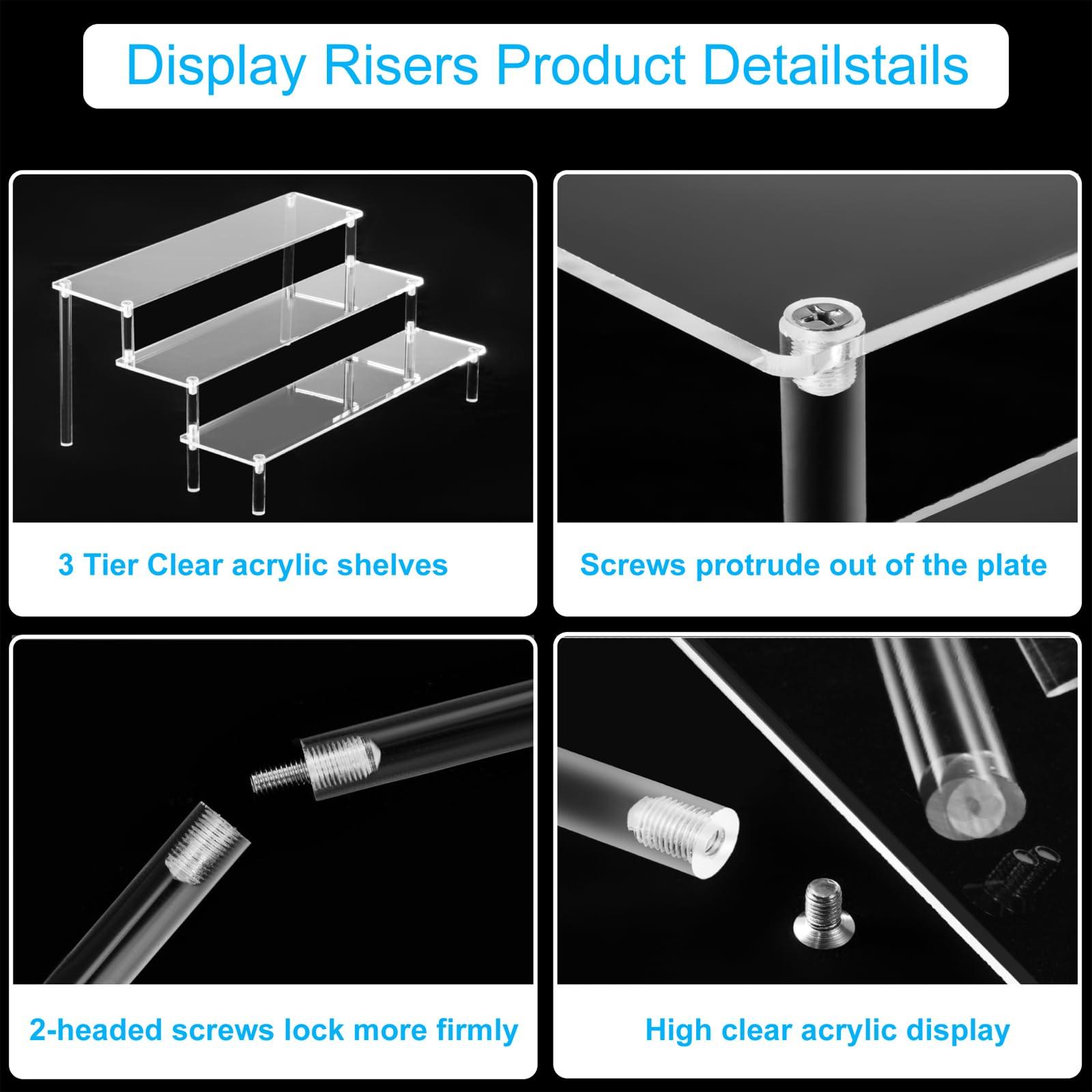HENABLE Large Acrylic Display Risers, Perfume Stand Organizer, Clear Acrylic Shelf Risers for Display Stands for Food, Tabletop Use, Amiibo Funko POP Figure, 3 Tier Clear Cupcake Stand Risers - Image 5