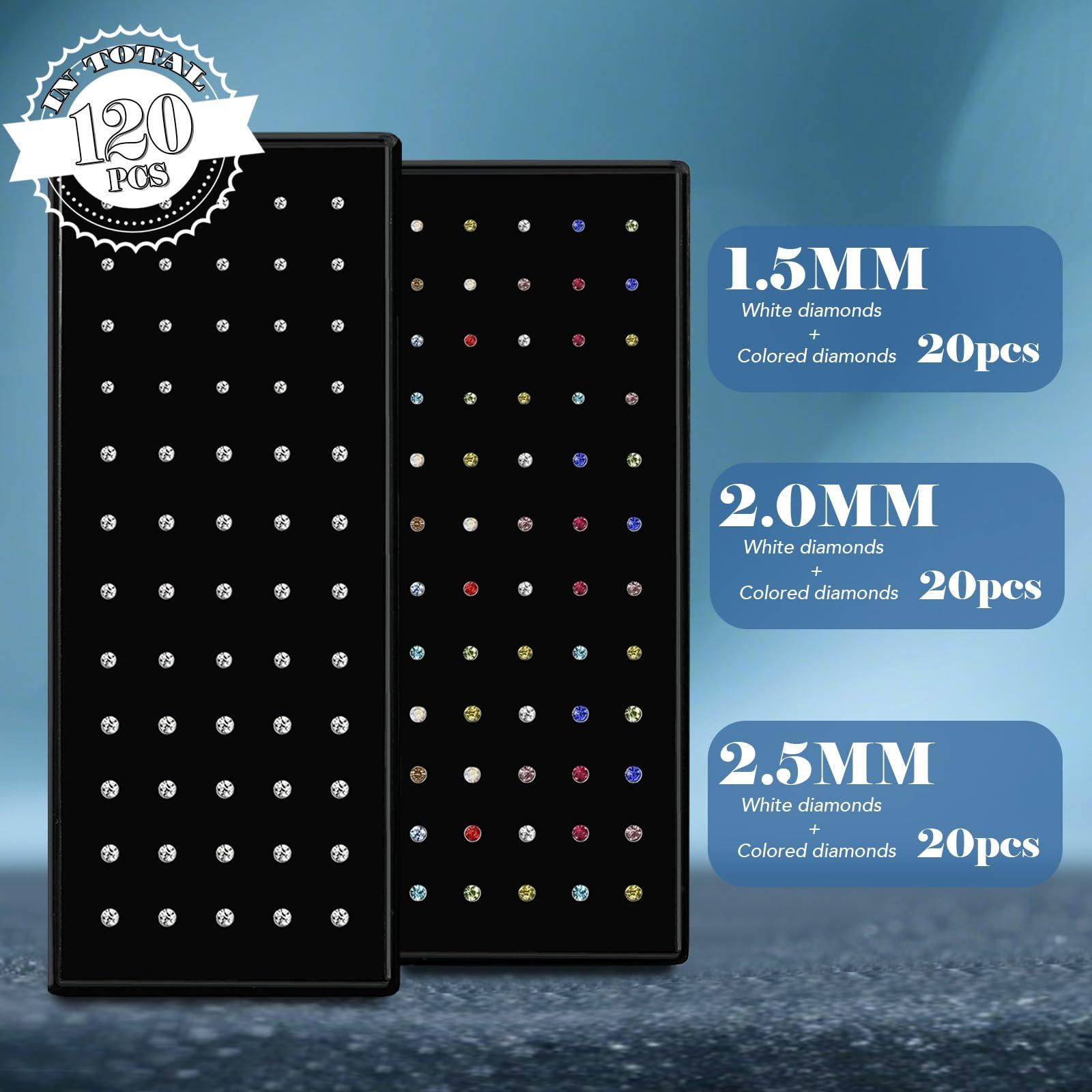 SMUOBT 120pcs 22G L Shaped Stainless Steel Nose Studs Rings Piercing Pin Body Jewelry 1.5mm 2mm 2.5mm a Set White and Colour - Image 4