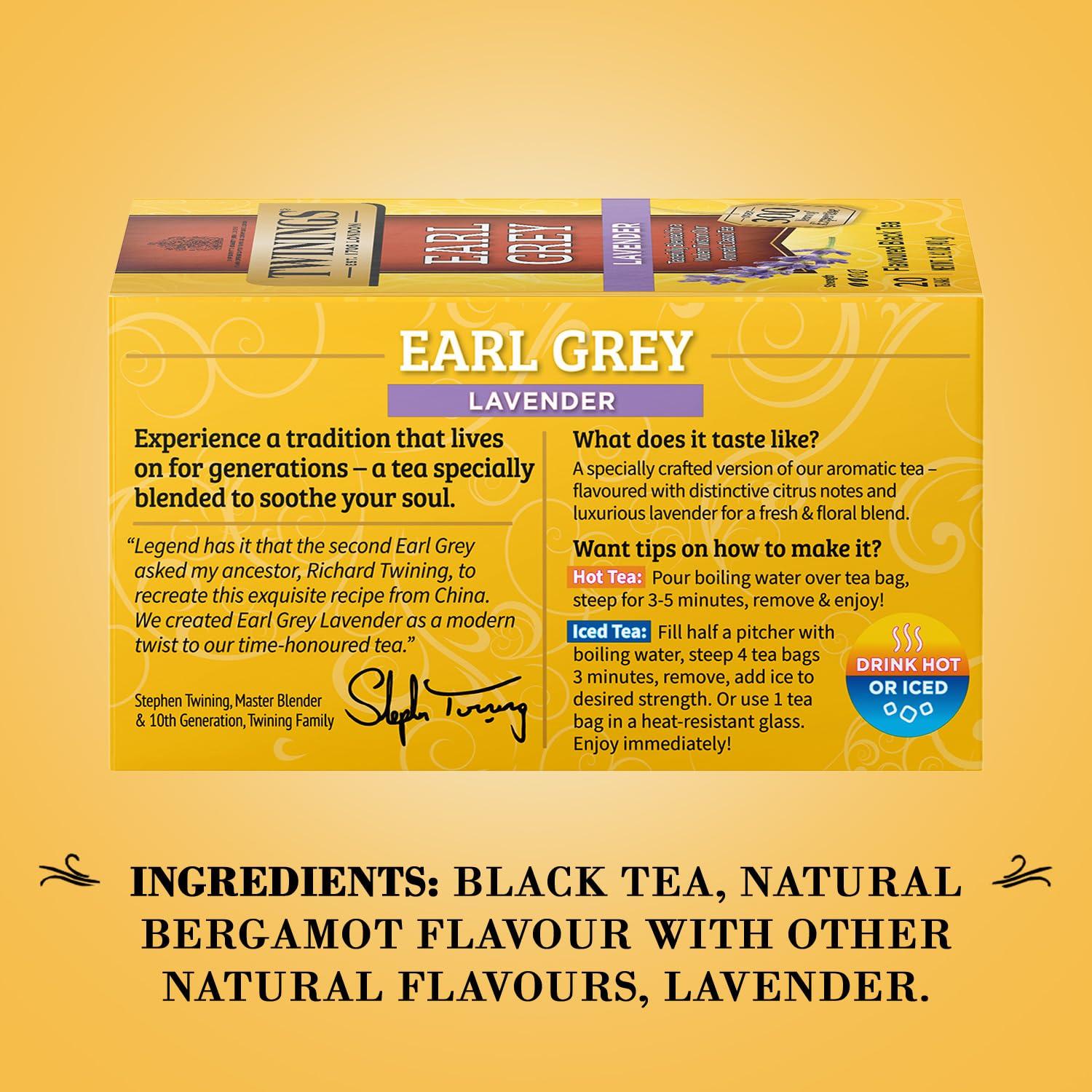 Twinings Earl Grey Lavender Tea – Caffeinated Black Tea Blend, Individually Wrapped Tea Bags, 20 Count - Image 3