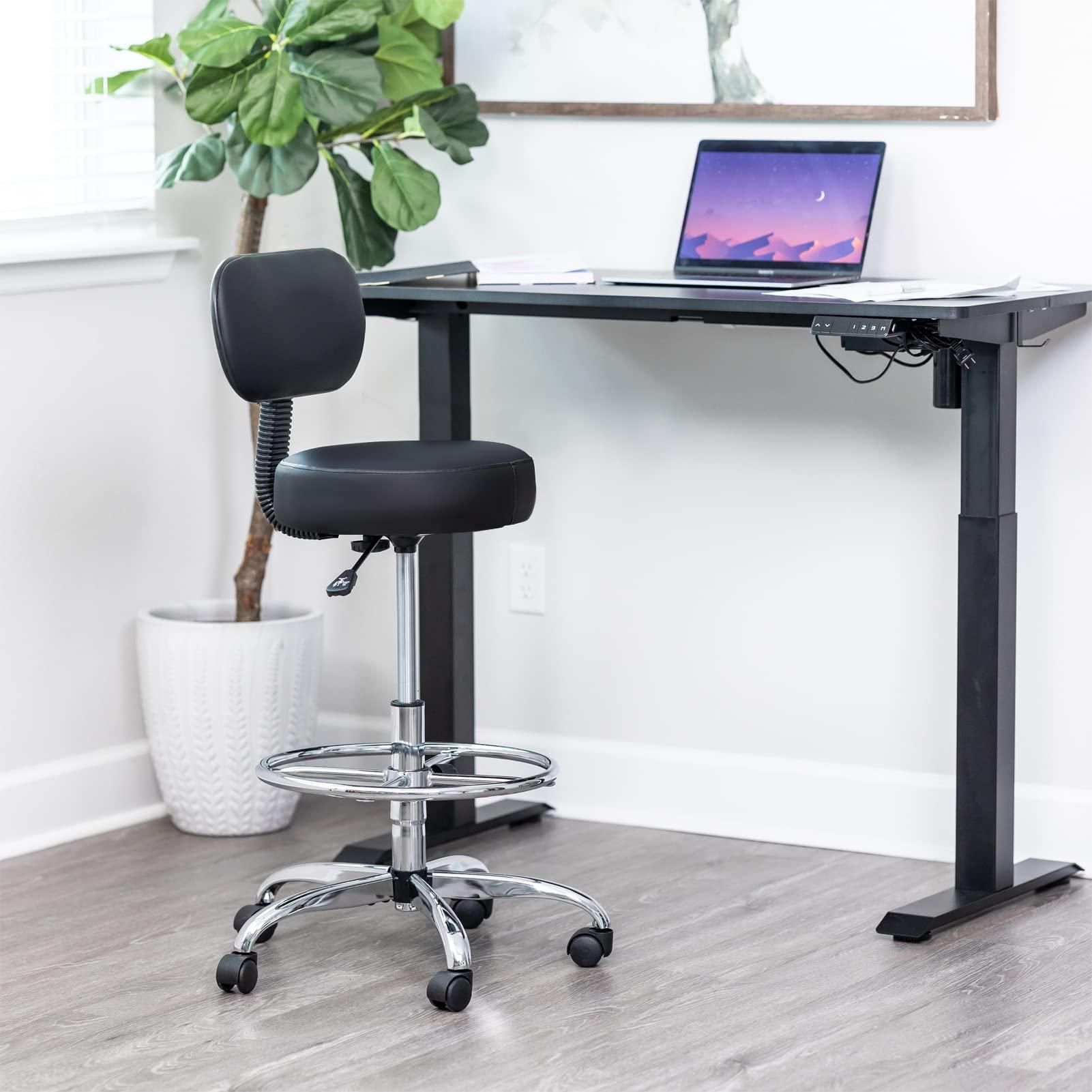 SUPERJARE Drafting Chair with Back, Adjustable Foot Rest Rolling Stool, Multi-Purpose Office Desk Chair, Thick Seat Cushion for Home Bar Kitchen Shop - Black - Image 2