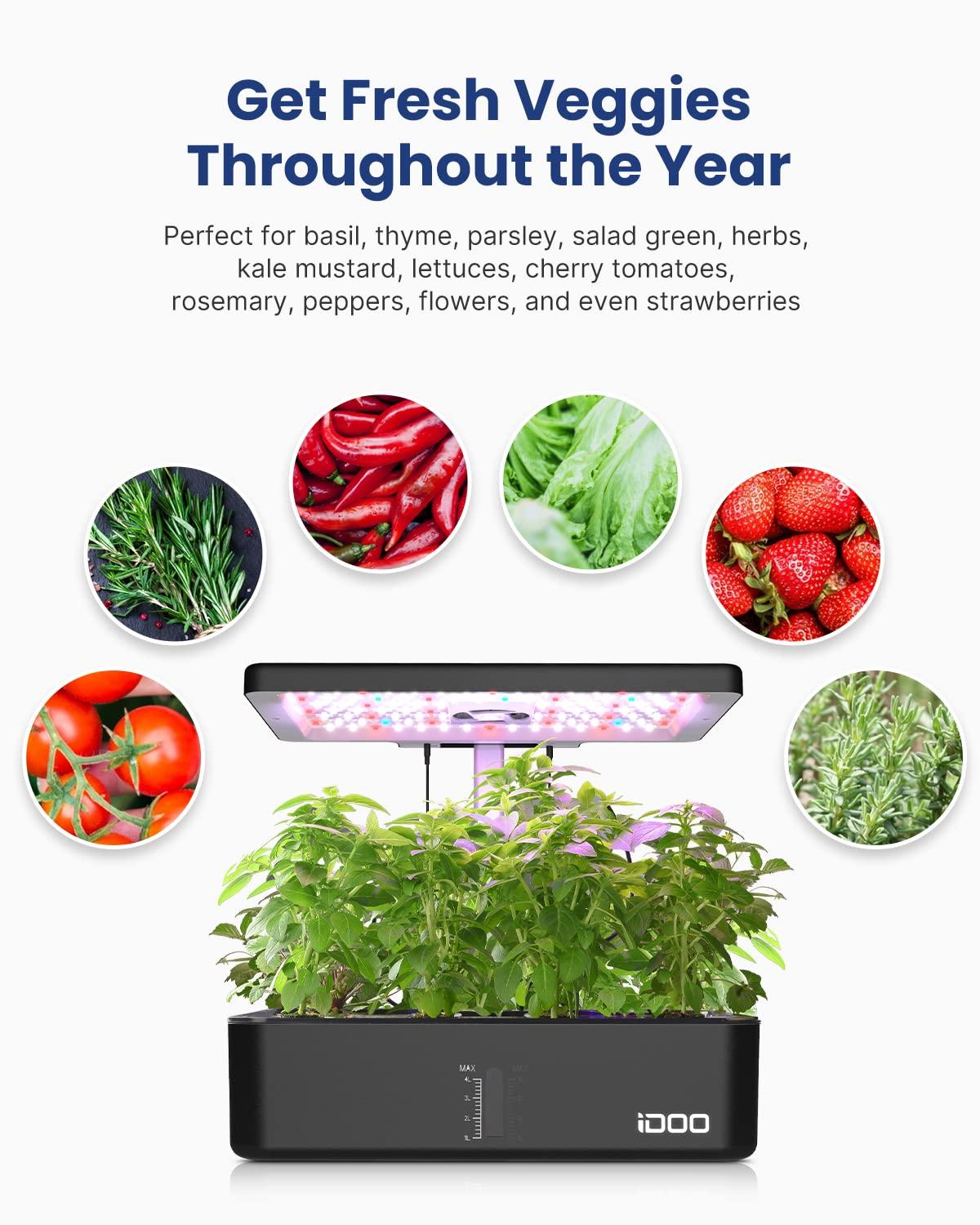 iDOO Hydroponics Growing System Kit 12Pods, Gardening Gifts for Women Mom, Indoor Herb Garden with LED Grow Light, Built-in Fan, Auto-Timer, Adjustable Height Up to 11.3", 12Pods-Black - Image 9