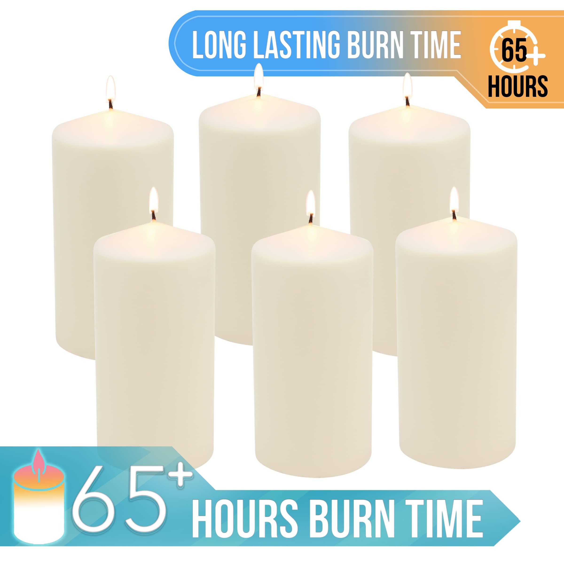 Stonebriar 6 Pack Tall 3 x 6 Inch 65 Hour Long Burning Unscented Ivory Wax Pillar Candles - Image 6