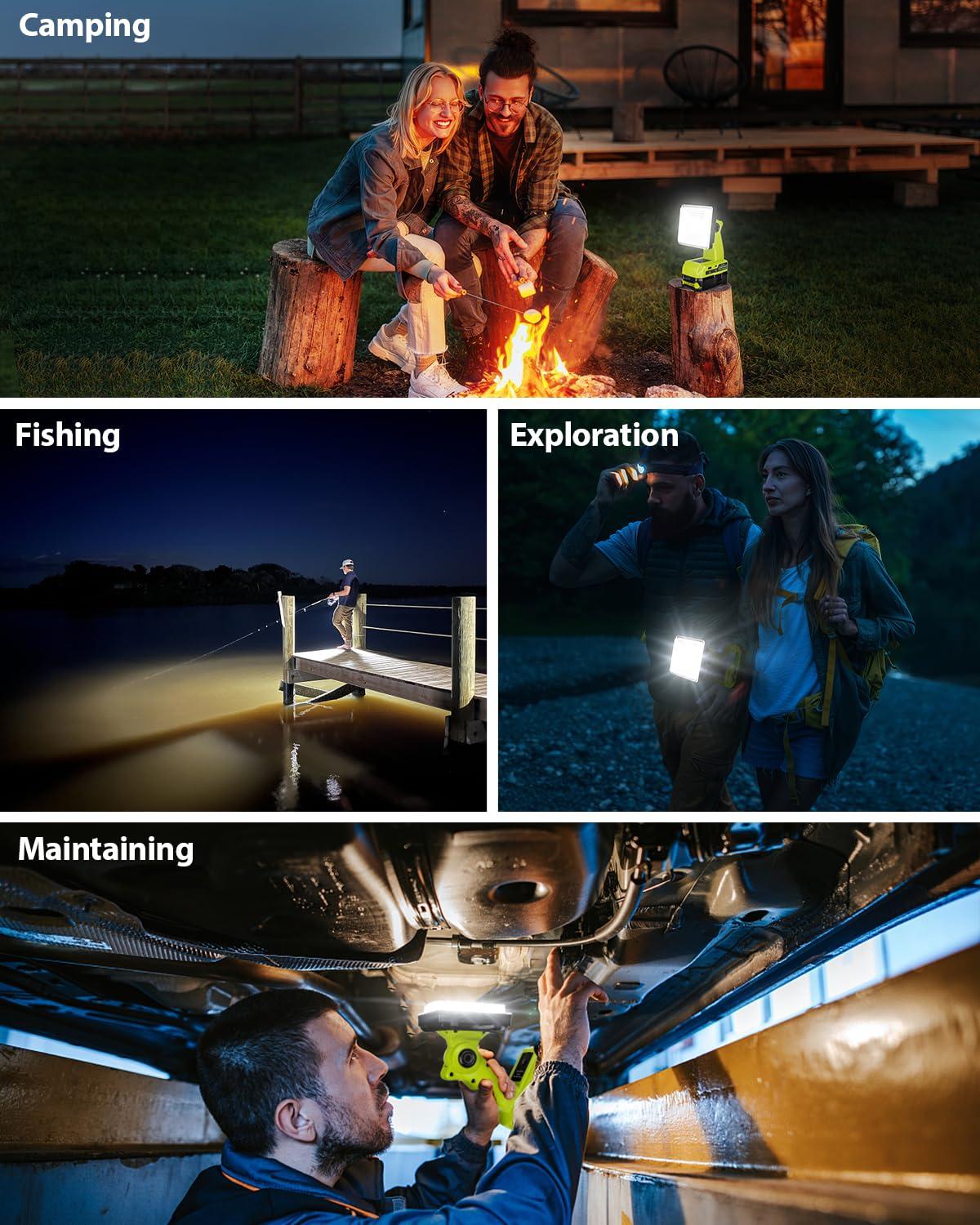 Adisipsoarin Cordless LED Work Light for Ryobi 18V Battery, 25W LED Floodlight with USB-A&USB-C 2.1A Fast Charging Ports for Jobsite, Car Repairing, Camping, Emergency - Image 7