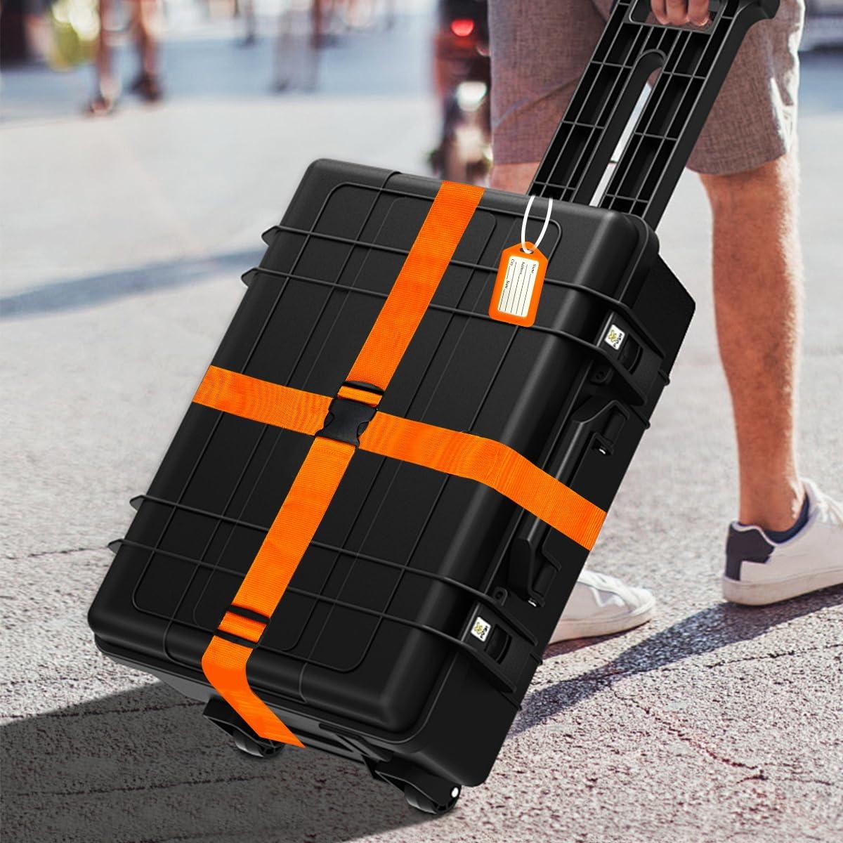 8 Pack Luggage Straps and Tags Set, Luggage Straps for Suitcases TSA Approved, Premium Nylon Belts for Luggage Security, Bright Colour Adjustable Luggage Belts- 4 Straps- 4 Tags(Orange) - Image 7