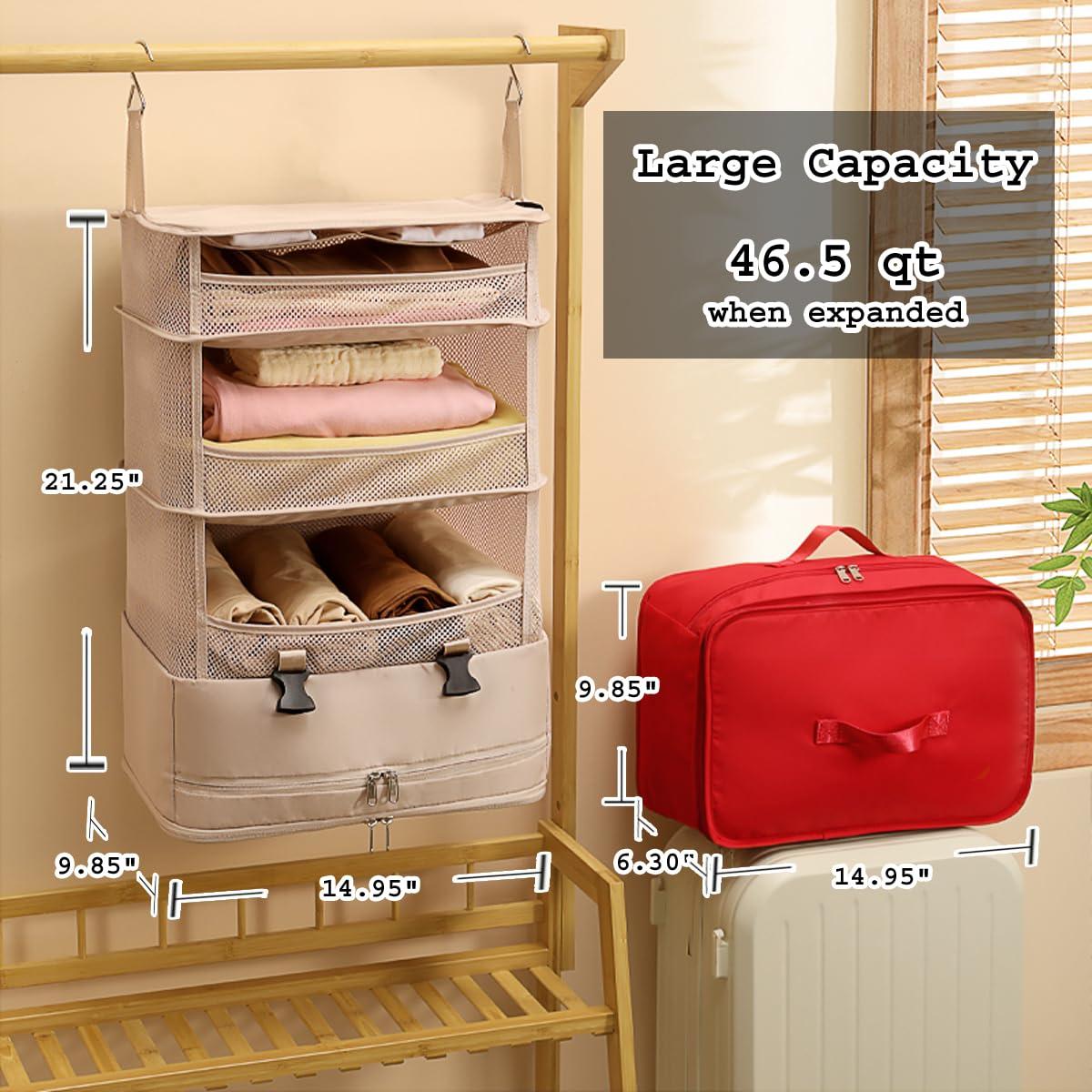 Eyanic Portable Hanging Packing Cubes For Travel, Hanging Travel Shelves, Luggage Organizer For Carry On, Travel Hack, Packing Organizers, Closet Storage, Closet Organizer, Laundry Storage (Red) - Image 3