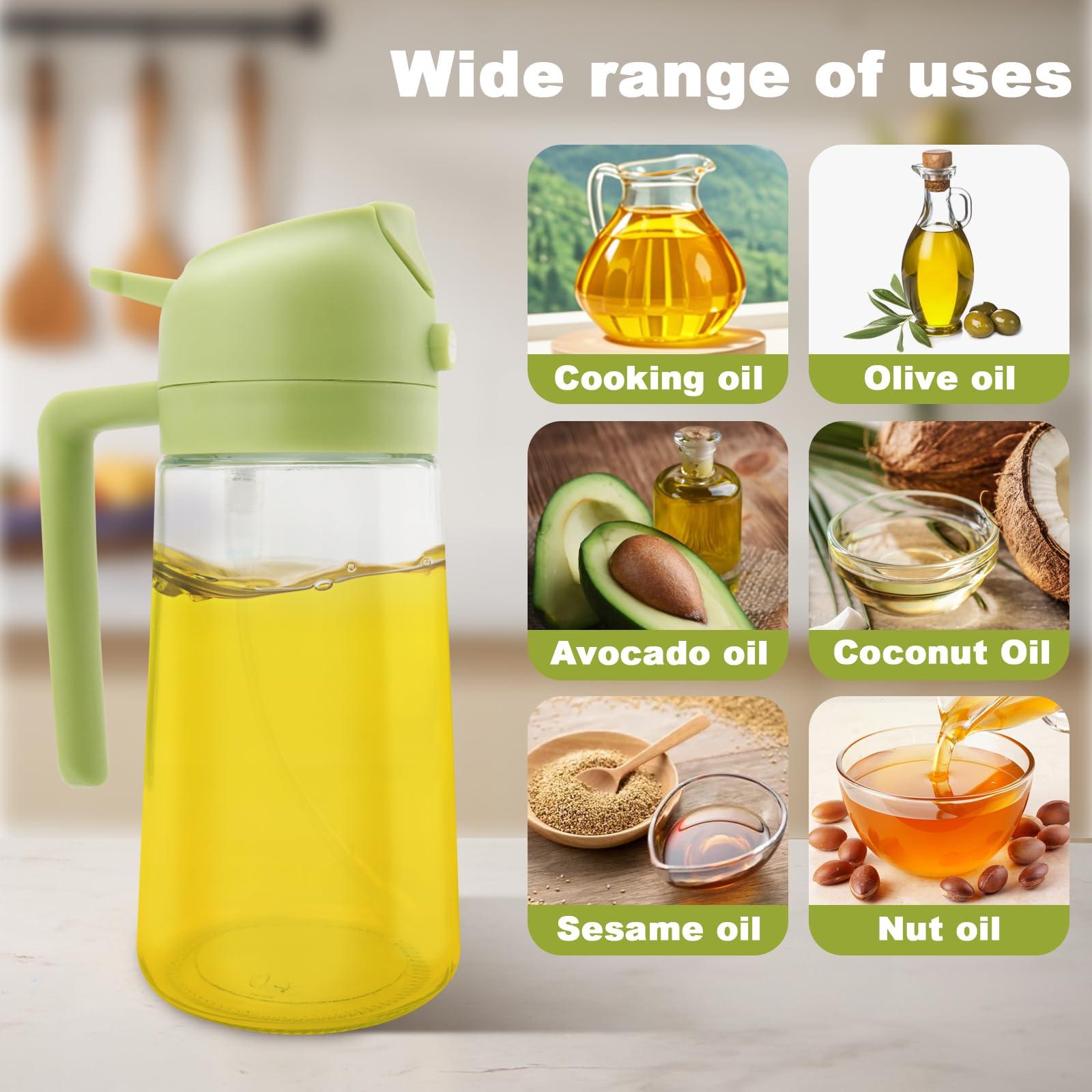 Miruchertter Glass Olive Oil Dispenser Bottle 2 in 1 Oil Dispenser and Oil Sprayer with Pourer Food-grade Oil Dispenser for Kitchen Cooking Oil Sprayer for Barbecue, Salad, Frying (Green, 16oz/470ml) - Image 7