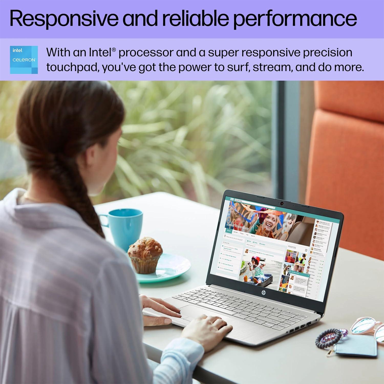 HP Portable Laptop, Student and Business, 14" HD Display, Intel Quad-Core N4120, 16GB DDR4 RAM, 64GB eMMC, 1 Year Office 365, Webcam, RJ-45, HDMI, Wi-Fi, Windows 11 Home, Silver - Image 3