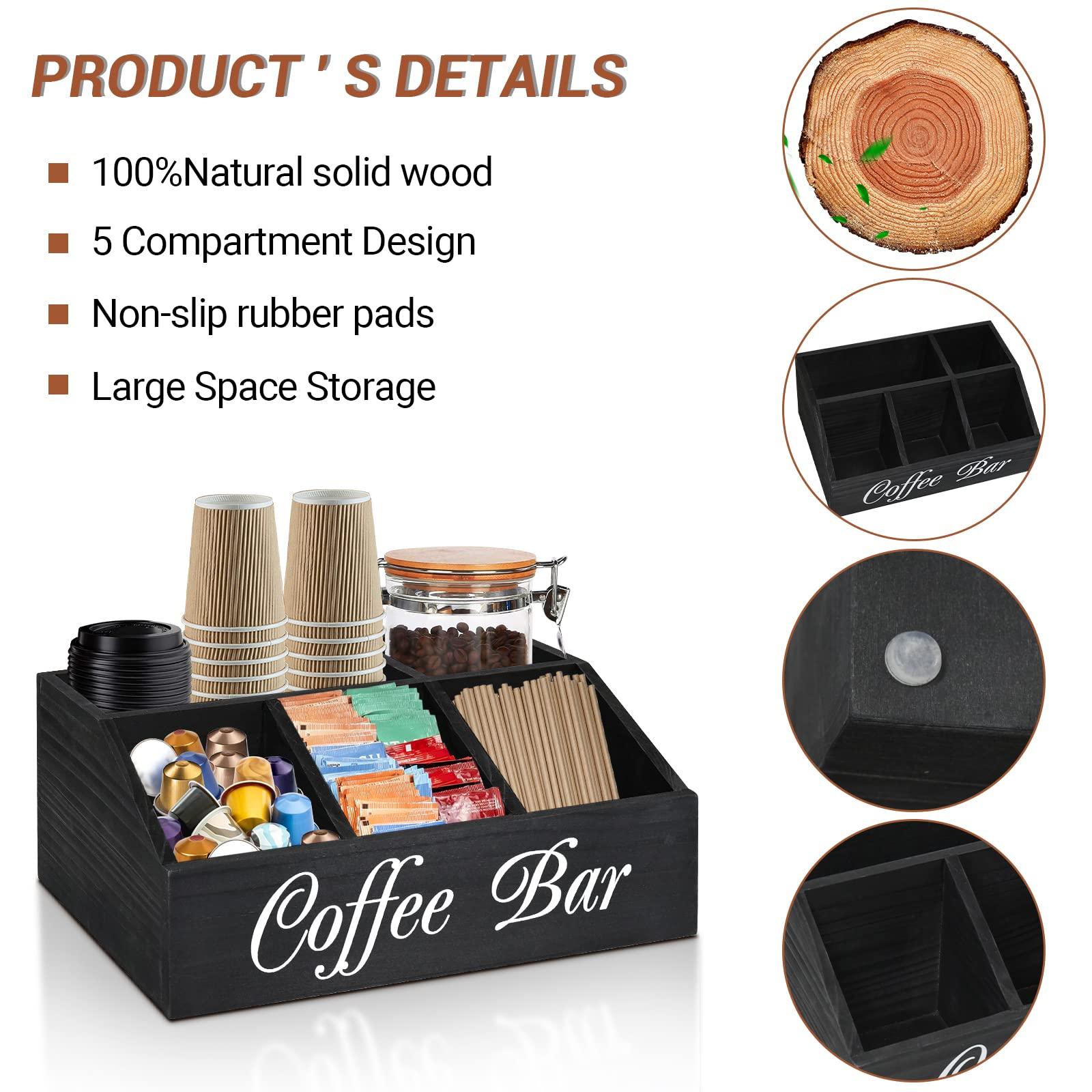 ugiftt Coffee Station Organizer for Counter, Wood Pods Holder Storage Basket, Tea Condiment Storage Organizer, Coffee Bar Decor for Accessories Organizer - Image 7