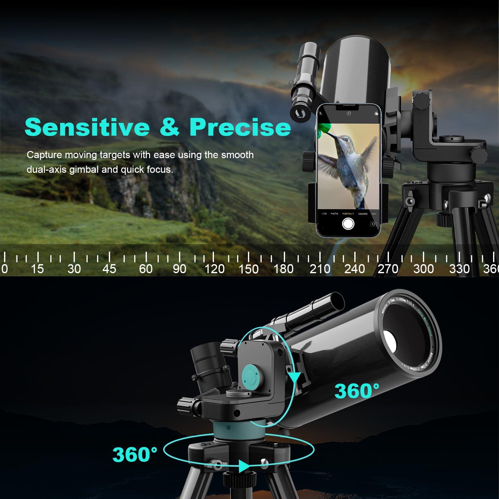 Maksutov-Cassegrain Telescopes for Adults Astronomy, 70mm Aperture Catadioptric Compound Telescope, Compact Portable Travel Telescope, w. Pro Tripod & Phone Adapter - Image 3