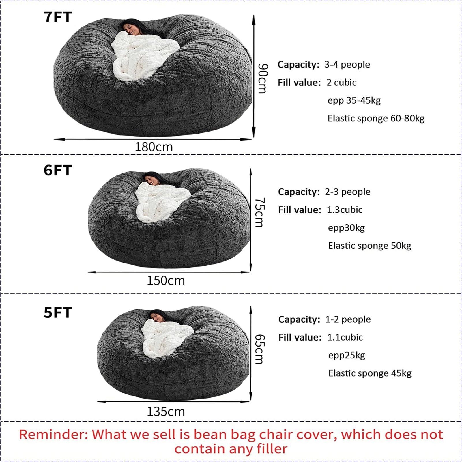 HDMLDP Bean Bag Chair for Adults Kids Without Filling Comfy Fluffy Giant Round Beanbag Lazy Sofa Cover for Reading Chair Floor Chair, 6FT, Grey - Image 2