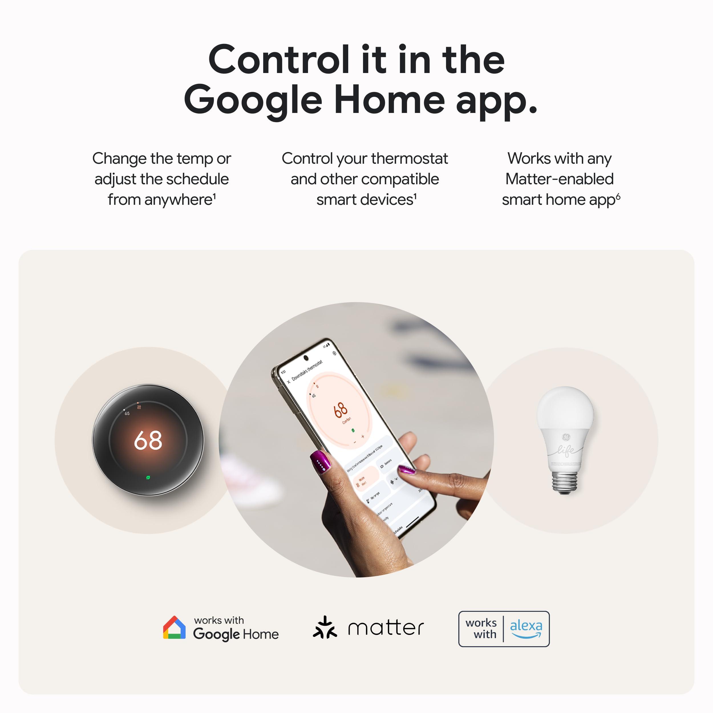 Google Nest Learning Thermostat (4th Gen, 2024) with Nest Temperature Sensor - Energy Saving Smart Thermostat with Adaptive Eco - Works with Alexa and Google Home App - Polished Obsidian - Image 9